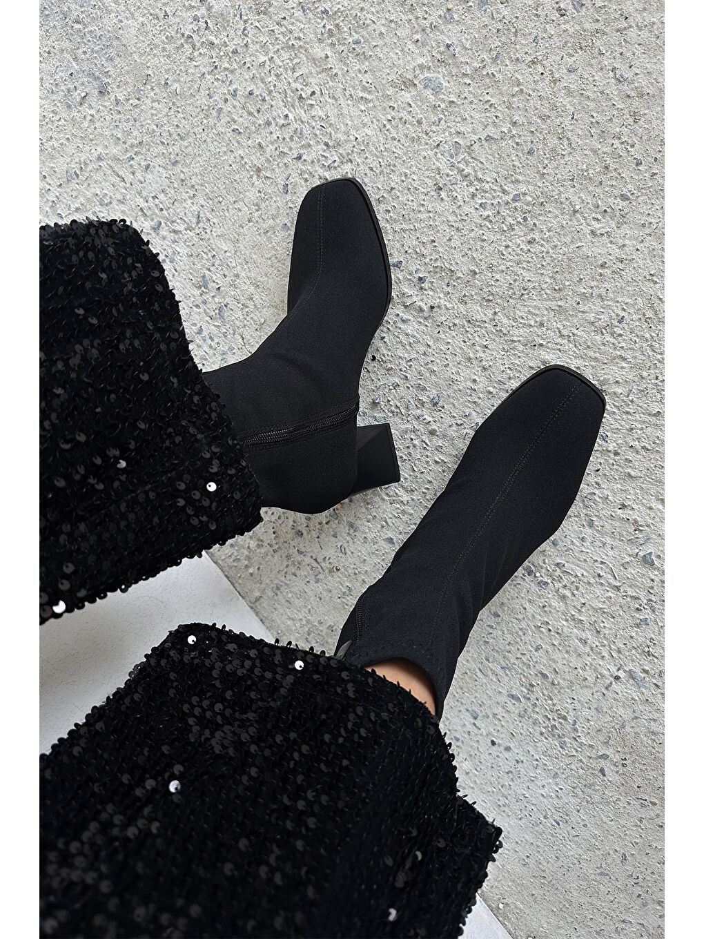 Trew Kadın Kumaş Streç Bilekli  Orta  Boy Topuklu  Bot Siyah-3