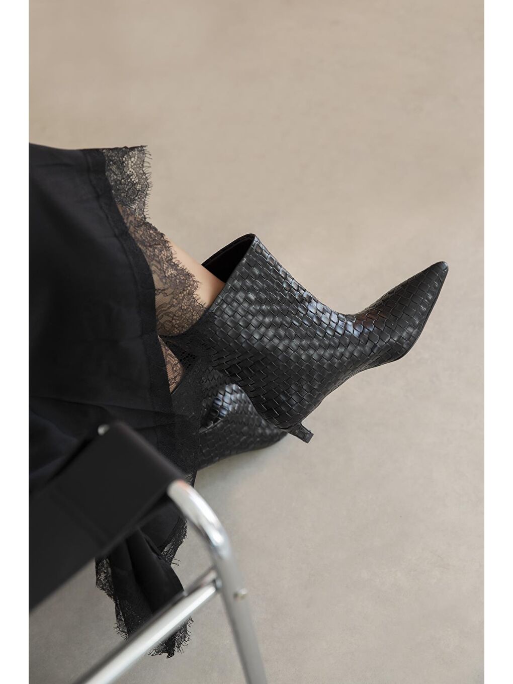 Zoey Kadın Örgü Detay Deri Bot Siyah