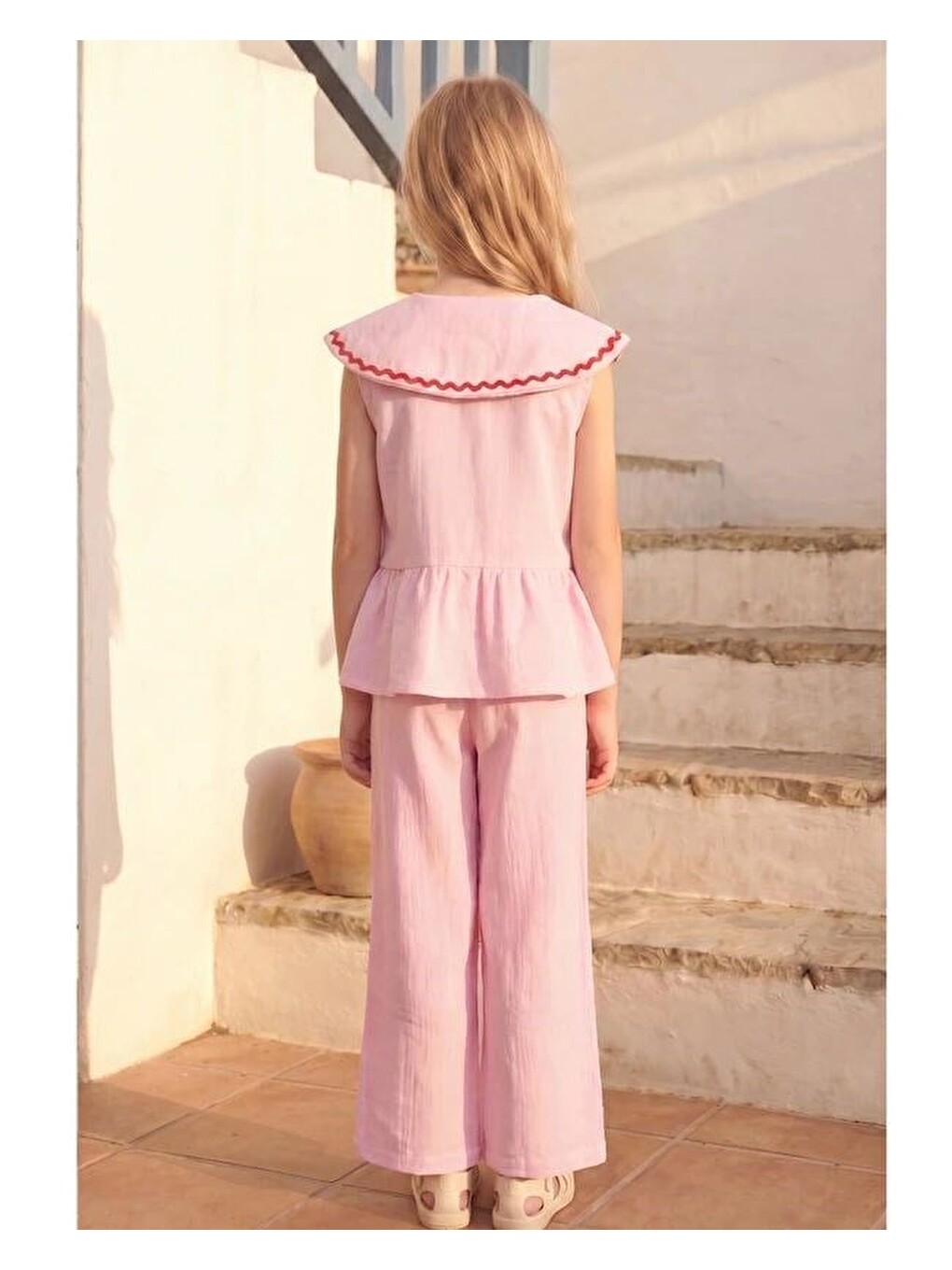 Kız Çocuk Pembe Kalp Pantolon Takım-3