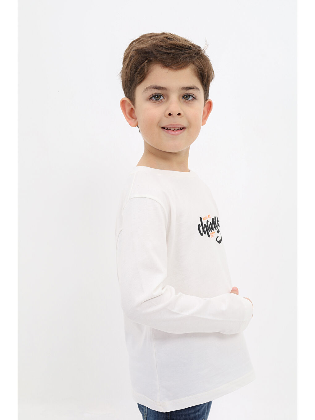 Ekru Erkek Çocuk Baskılı Tişört-1