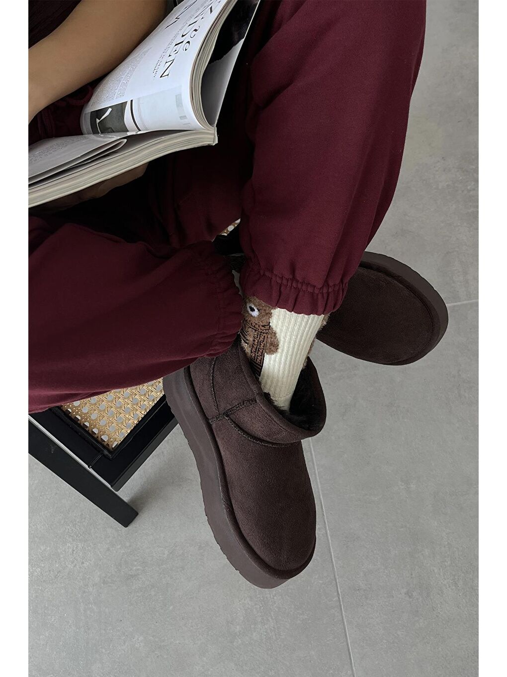 Kahverengi Tommo Kadın  İçi Tüylü Kalın Taban  Süet Yarım  Bot Kahve-1