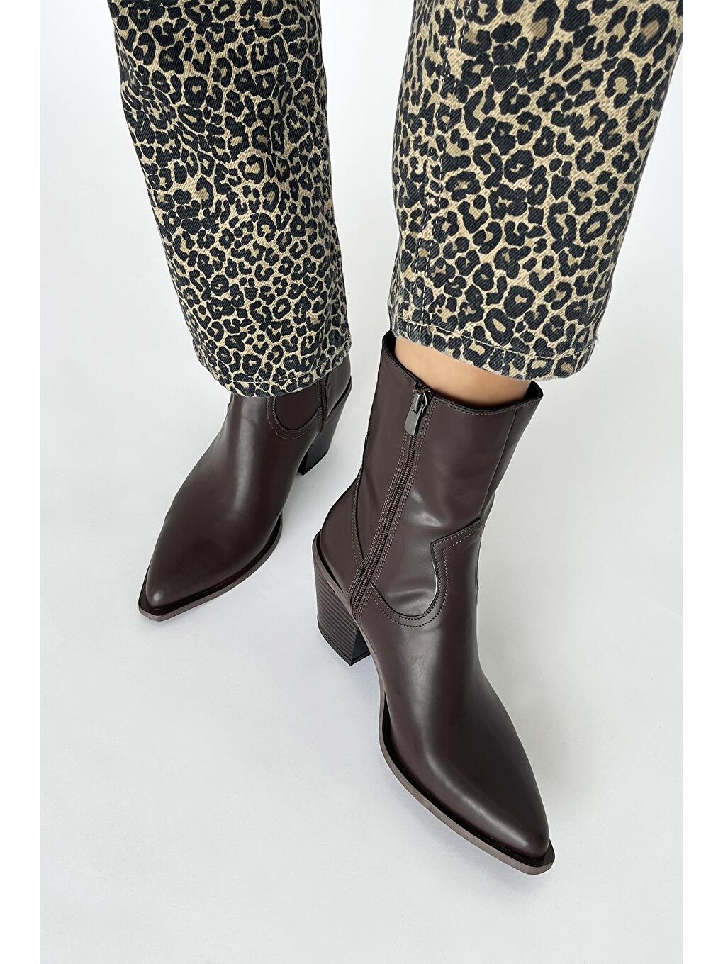 Kahverengi Jose Kadın Deri Topuklu Bot Kahve