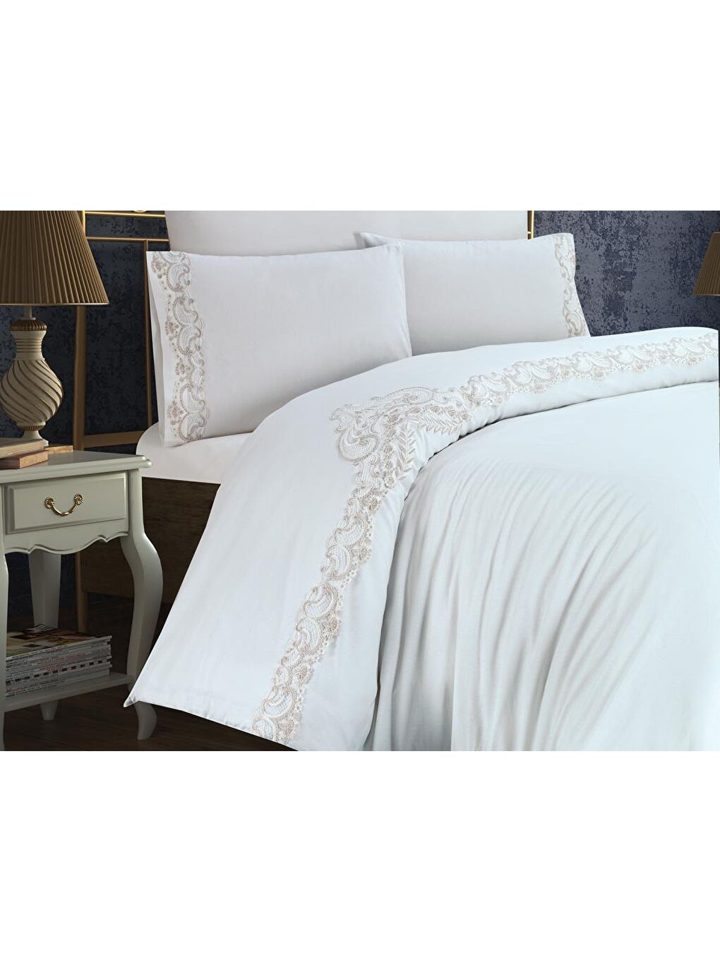 Ekru Tiara Nevresim Takımı Krem