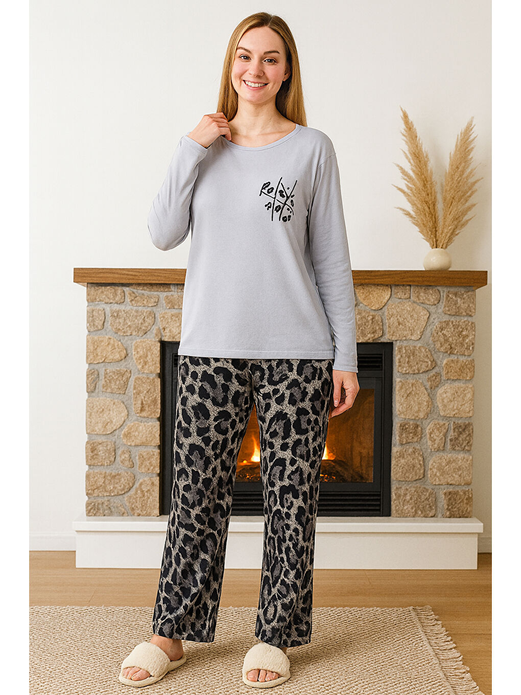 Kadın Desenli Saphire Pijama Takımı 0475 Gri01-3