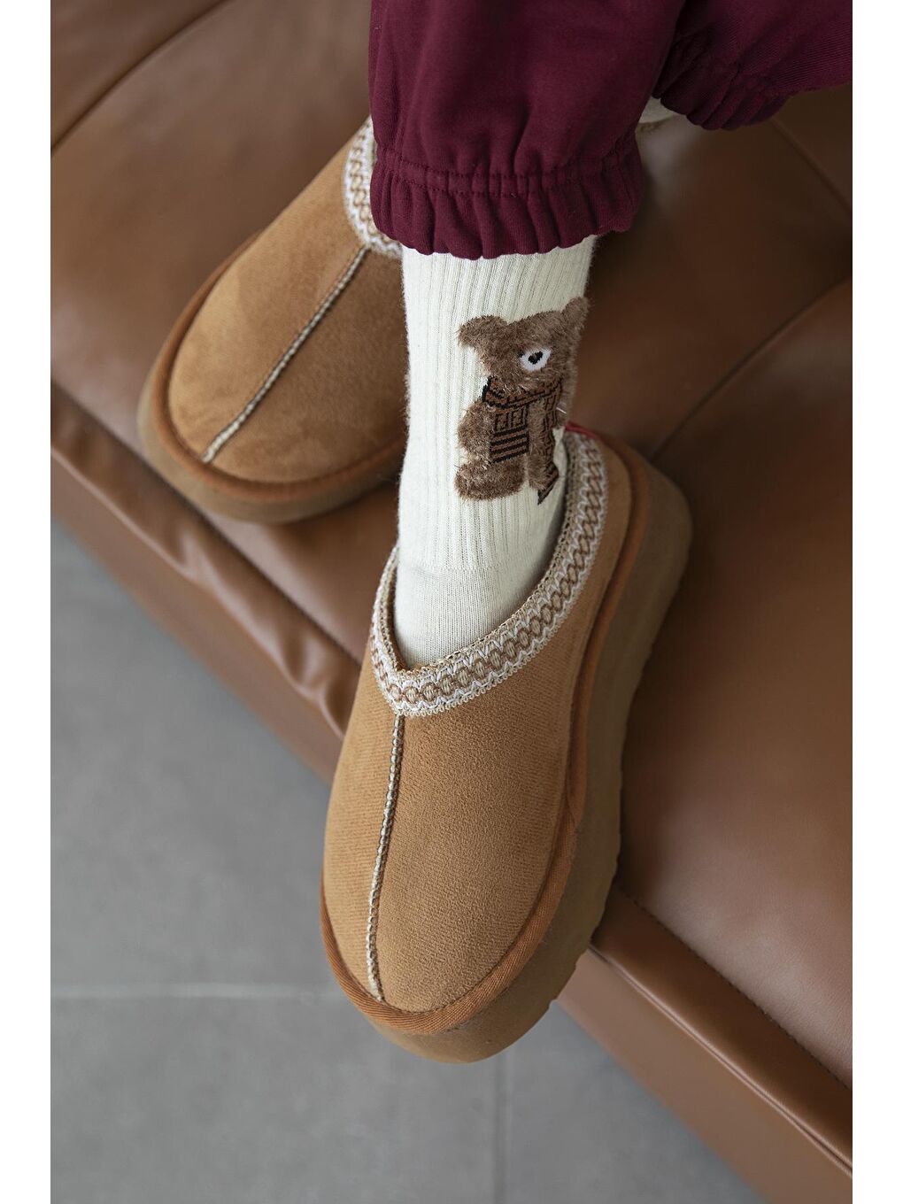 Kahverengi Belis Kadın Düz Taban Ev Terliği Taba