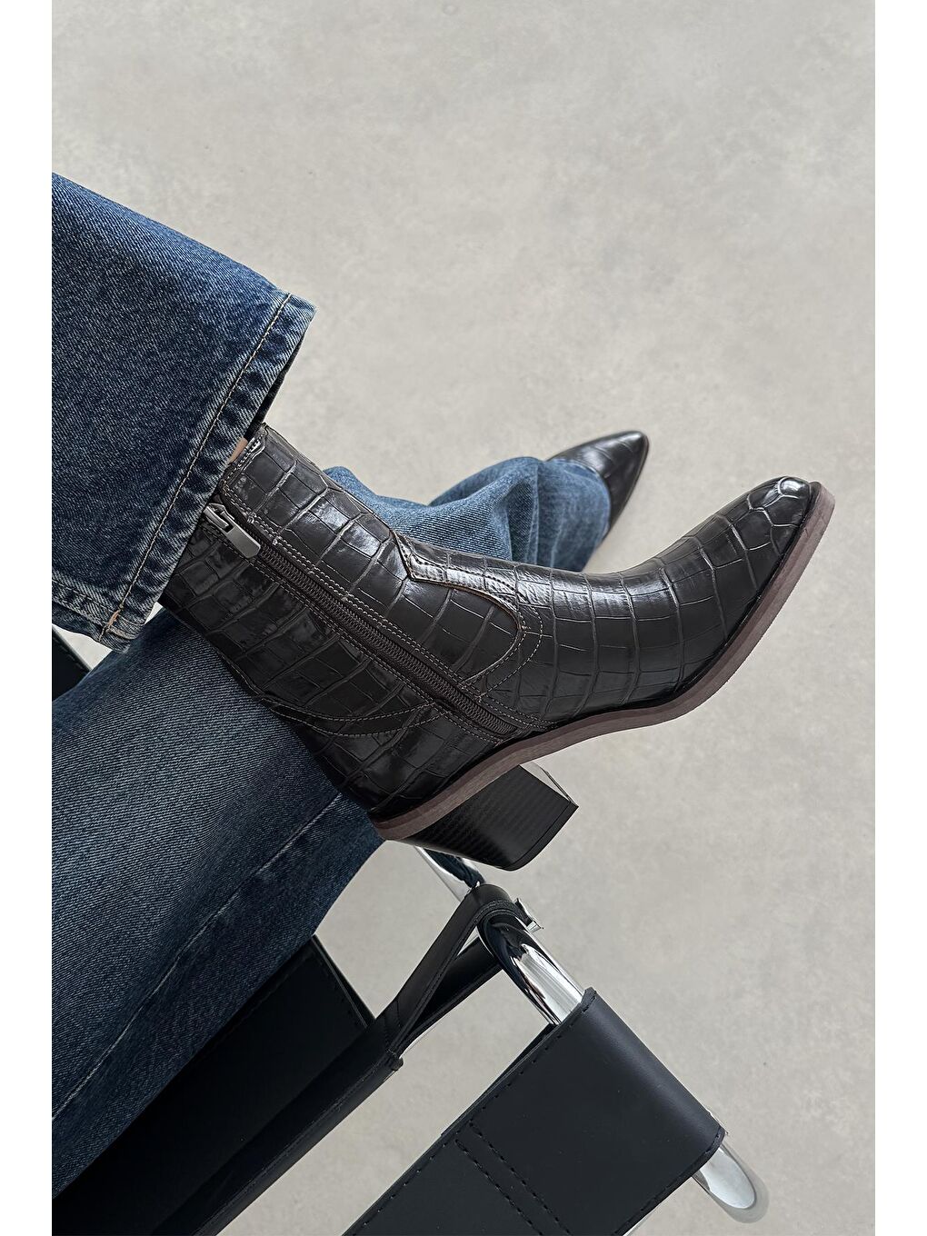 Kahverengi Jose  Kadın  Kroko Deri  Topuklu   Bot Kahve-1