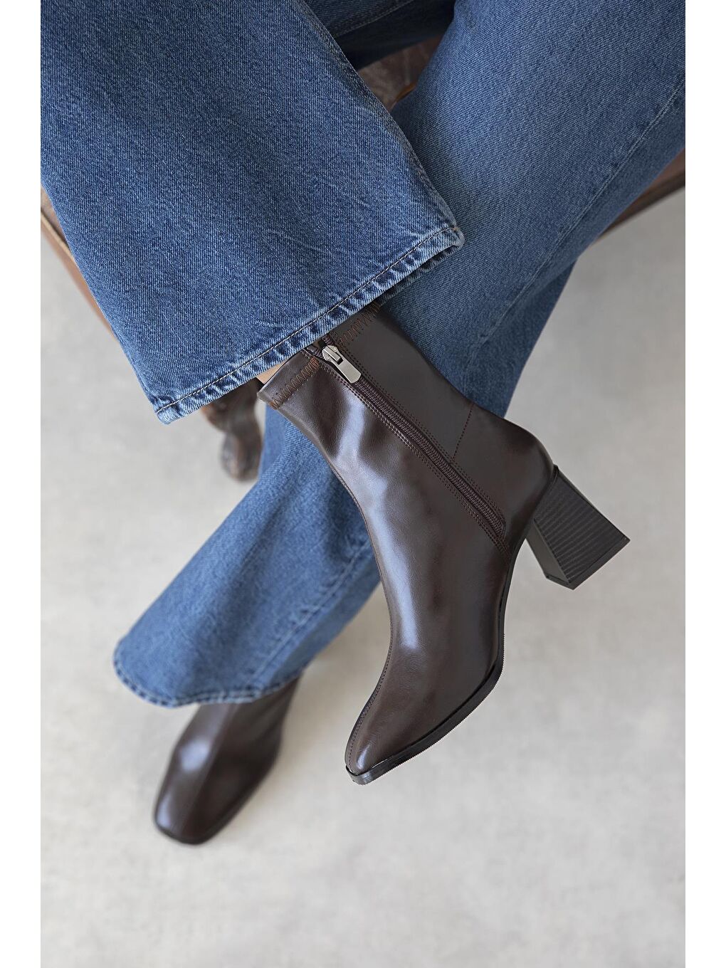 Kahverengi Trew Kadın Streç Topuklu Kırışık  Deri  Bot Kahve