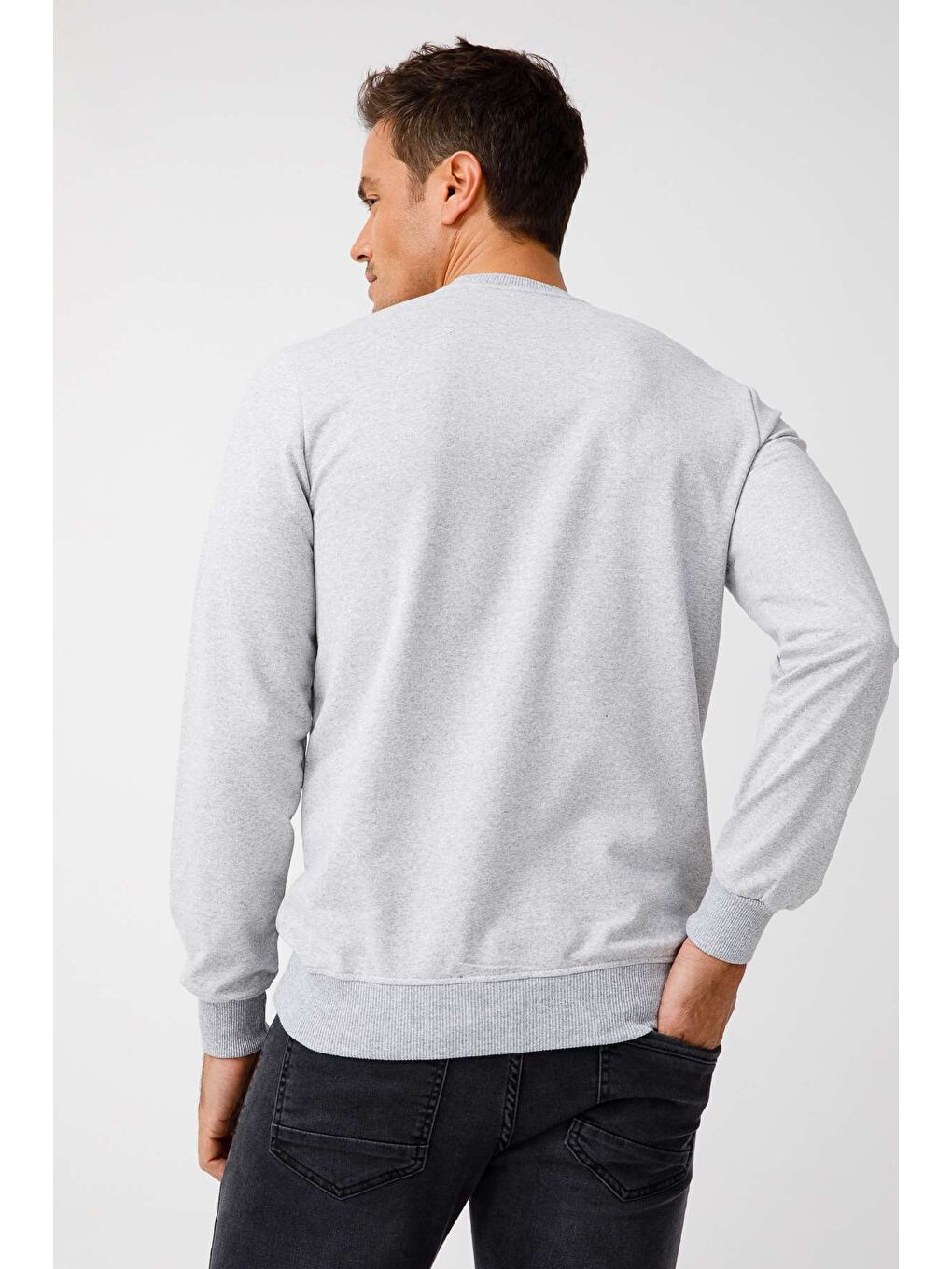 Erkek A.Gri Modernfit / Ekstra Dar Kalıp Bisiklet Yaka Sweatshirt-1