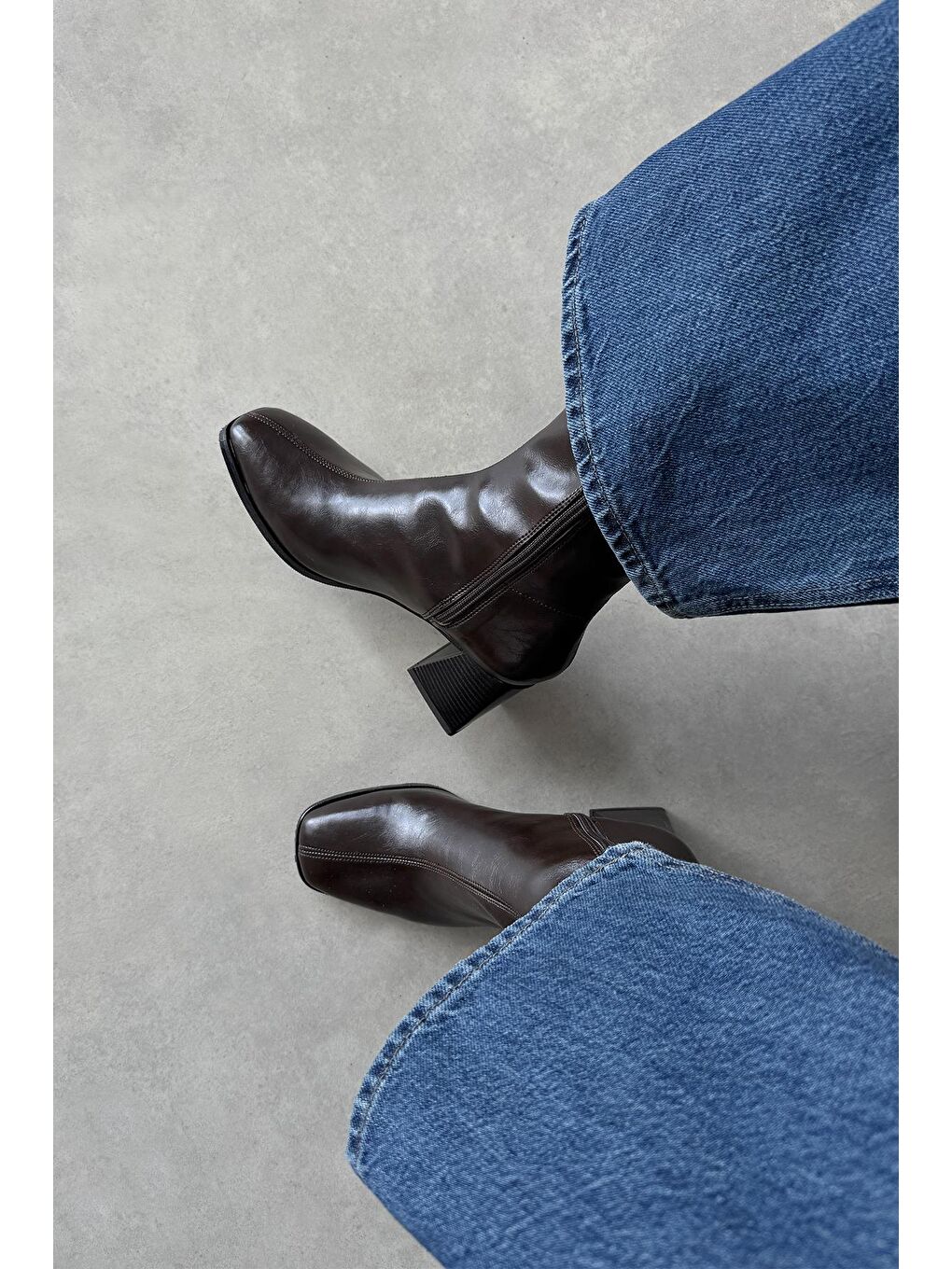 Kahverengi Trew Kadın Streç Topuklu Kırışık  Deri  Bot Kahve-1