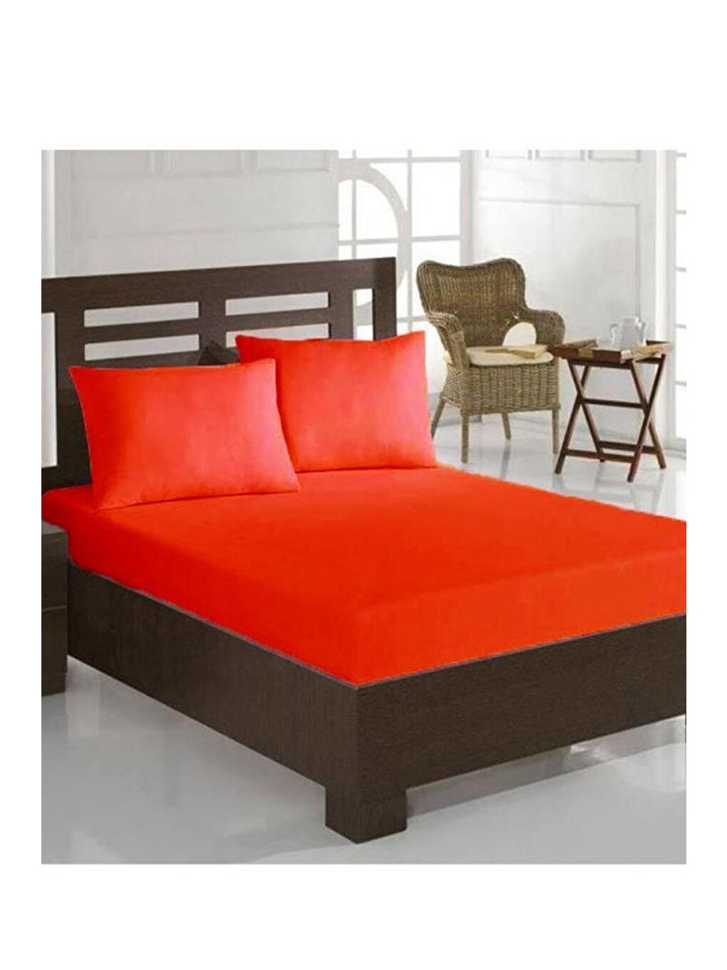 Penye Çift Kişilik Lastikli Çarşaf Kırmızı-1
