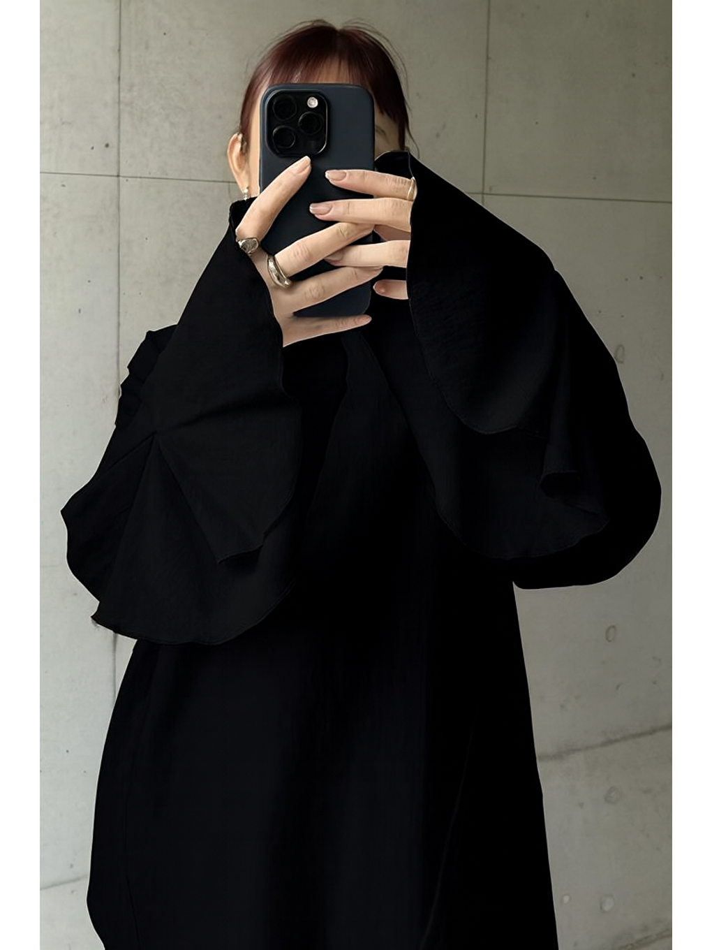 Siyah Kadın Bol Kesim Zil Kollu Oversize Bluz