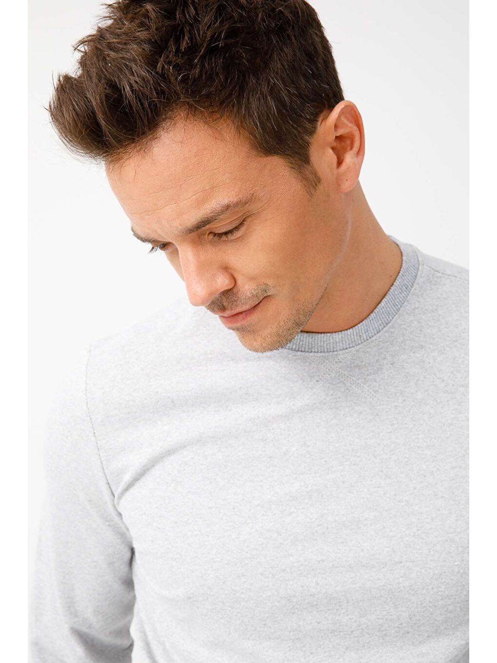 Erkek A.Gri Modernfit / Ekstra Dar Kalıp Bisiklet Yaka Sweatshirt-3