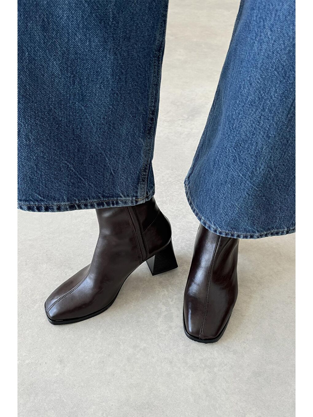 Kahverengi Trew Kadın Streç Topuklu Kırışık  Deri  Bot Kahve-2