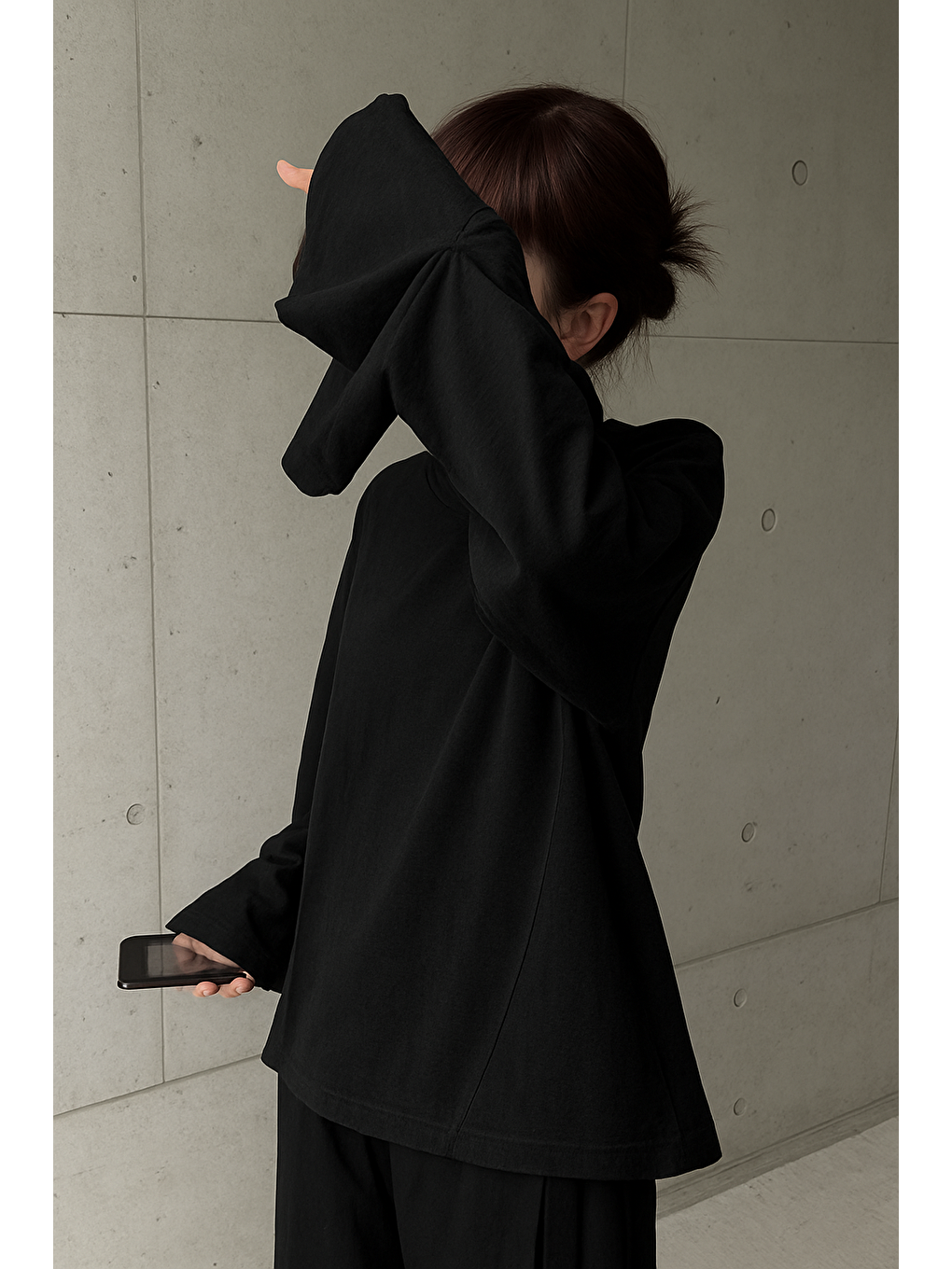 Siyah Kadın Bol Kesim Zil Kollu Oversize Bluz-2