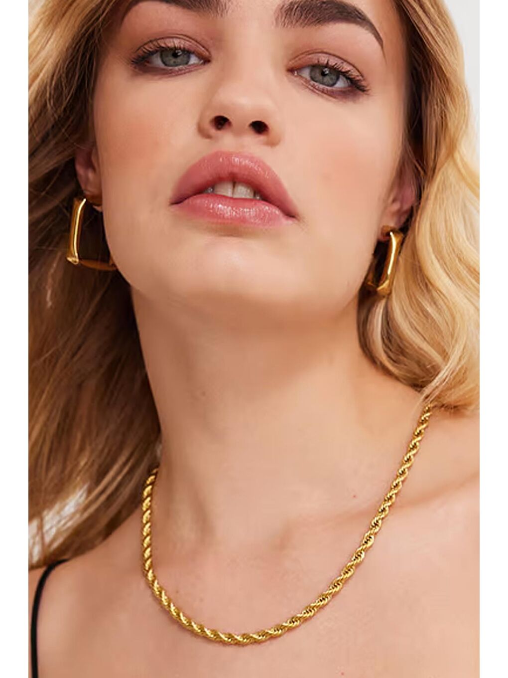 Sarı Altın Kaplama Vintage Burgu Zincir Kolye-2