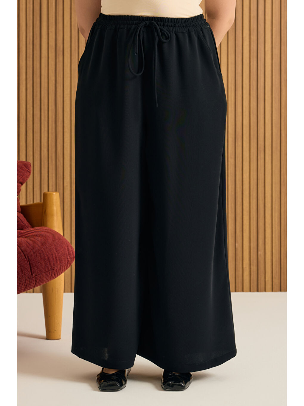 Siyah Beli Lastikli Pantolon Etek-1