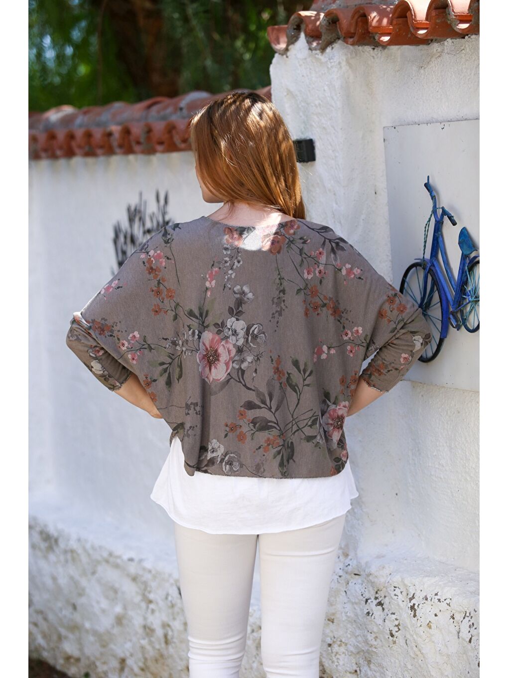 Kahverengi İtalyan Açık Kahve Havuz Yaka Uzun Kol Desenli İnce İkili Set İçi Kolsuz Penye Triko Bluz 70 60-7