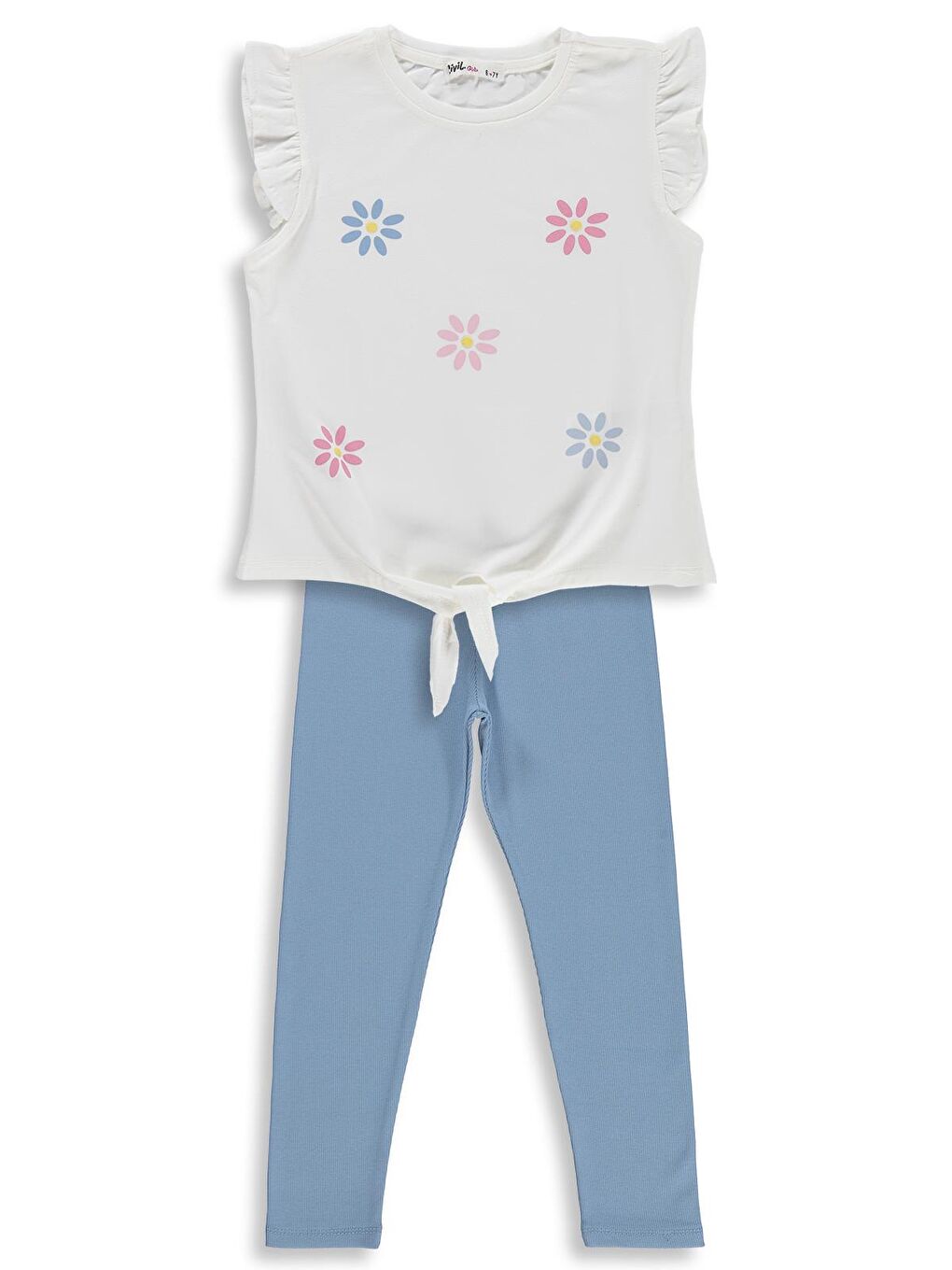 Girls Çiçek Baskılı 6-9 Yaş Takım - Kırık Beyaz-Açık İndigo