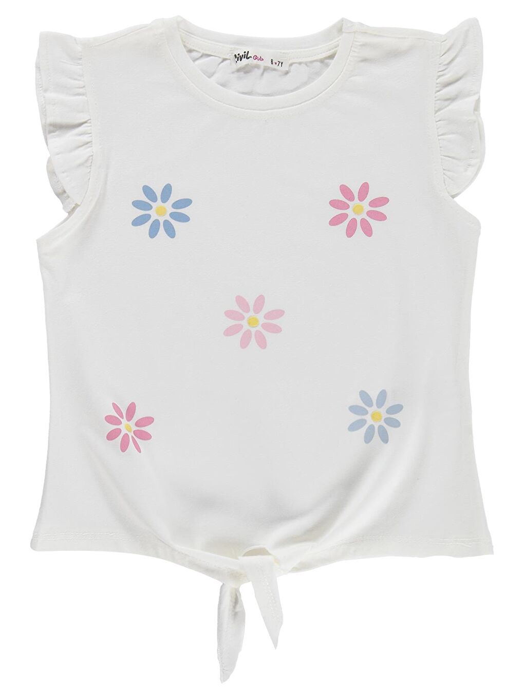 Girls Çiçek Baskılı 6-9 Yaş Takım - Kırık Beyaz-Açık İndigo-1