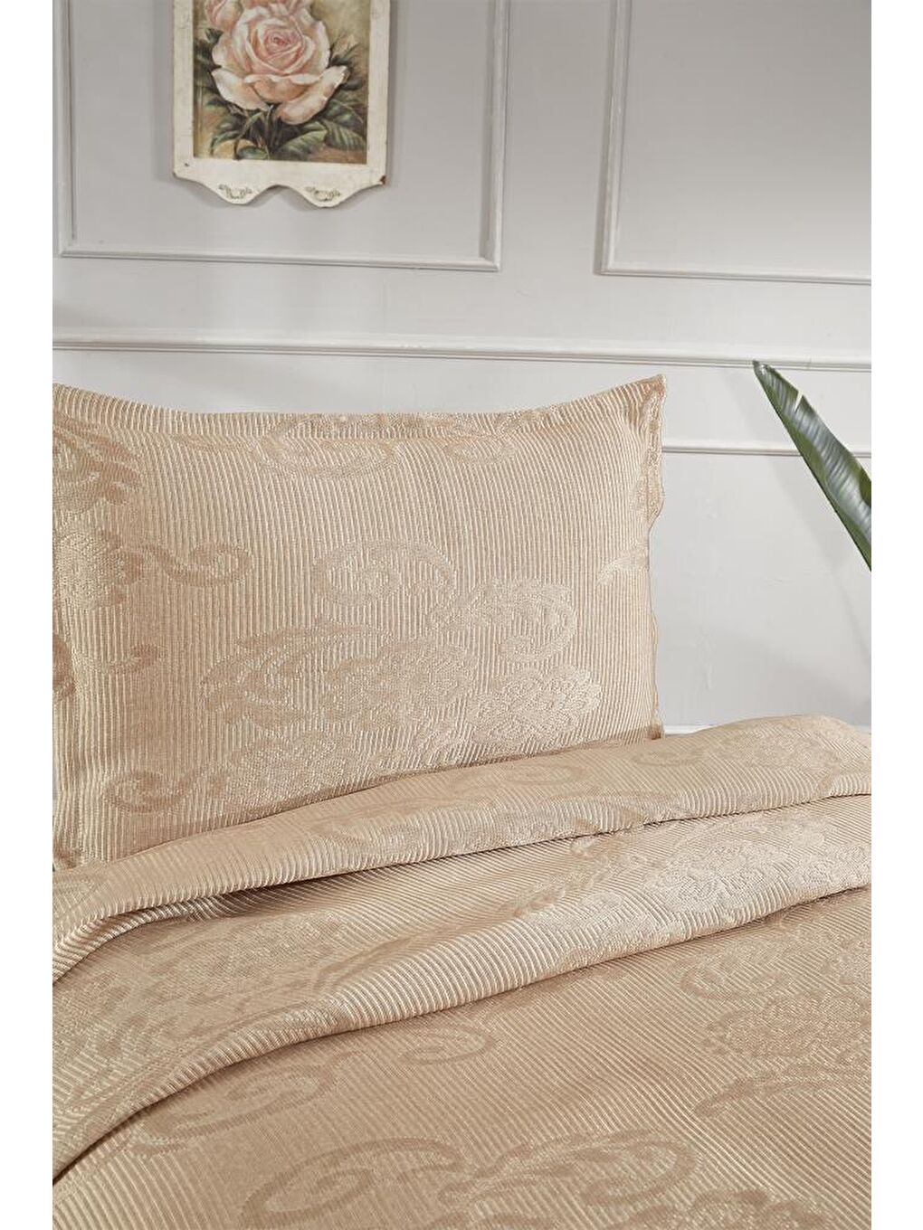 Kahverengi Lale Tek Kişilik 2 Parça Yatak Örtüsü Cappucino-6