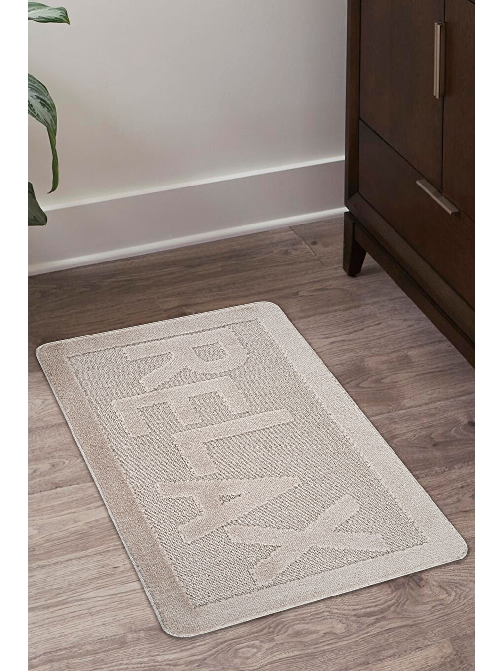 Bej Doğal Kaymaz Taban Banyo Paspas-Vizon