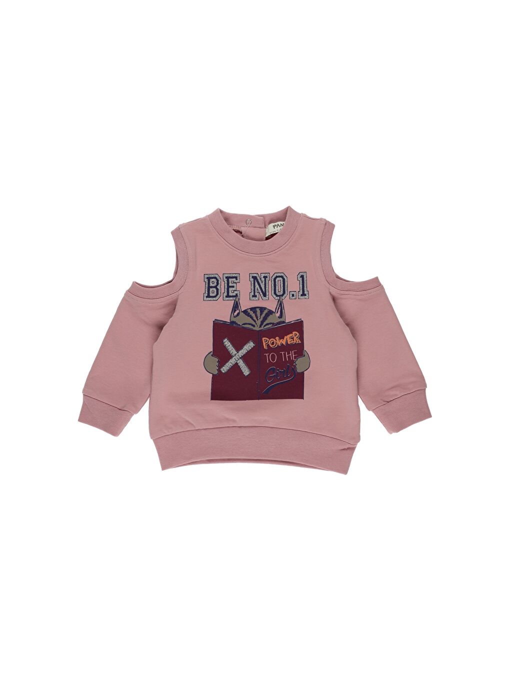 Panço Pembe Kız Çocuk  Omuz Detaylı Baskılı Sweatshirt