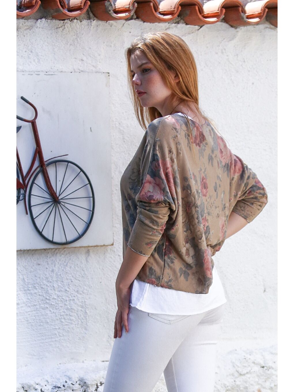 Kahverengi İtalyan Camel Havuz Yaka Uzun Kol Desenli İnce İkili Set İçi Kolsuz Penye Triko Bluz 70 60-1