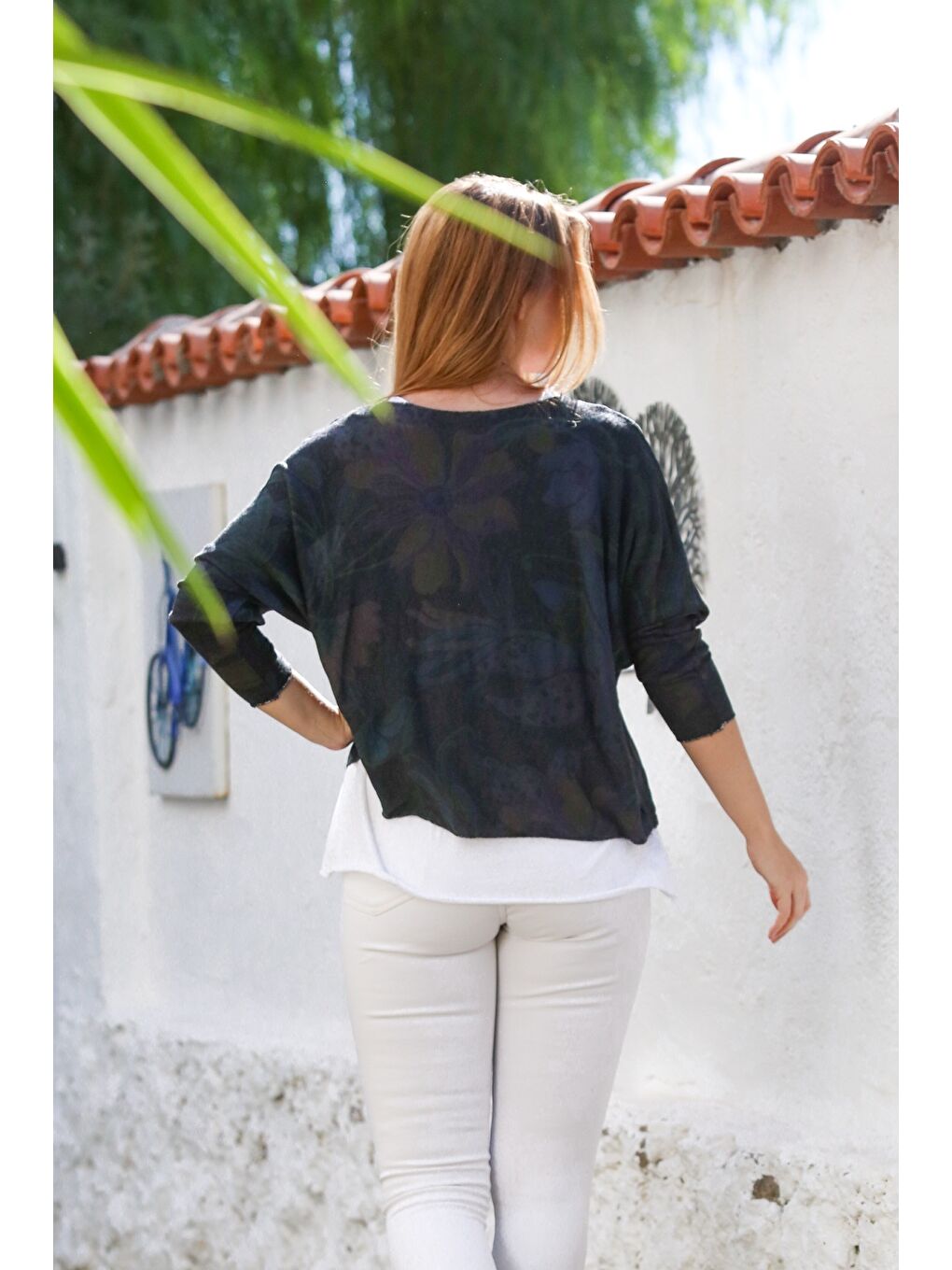 İtalyan Antrasit Havuz Yaka Uzun Kol Desenli İnce İkili Set İçi Kolsuz Penye Triko Bluz 70 60-1