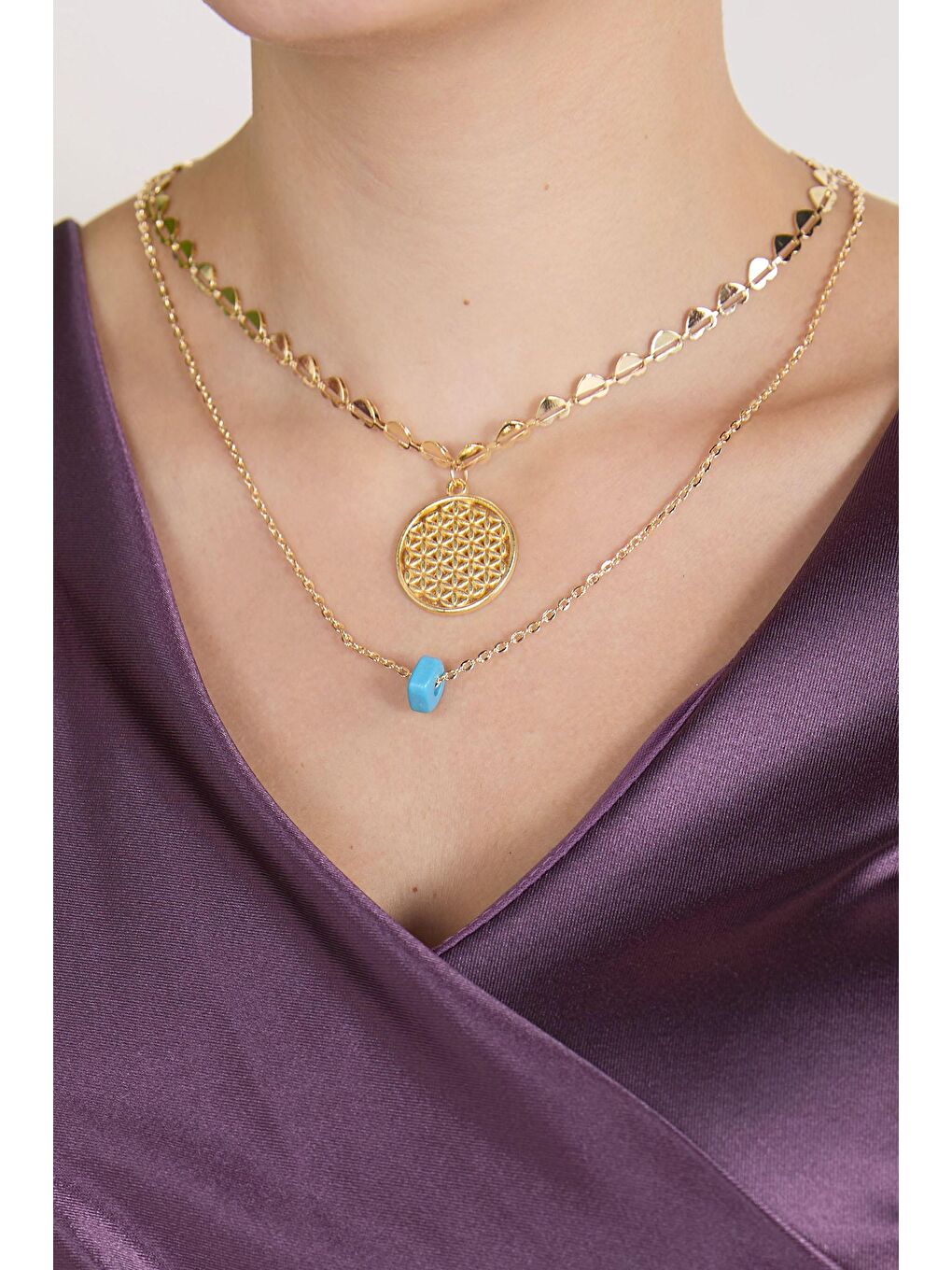 Kadın Sarı Zincir Kolye - 23180-1