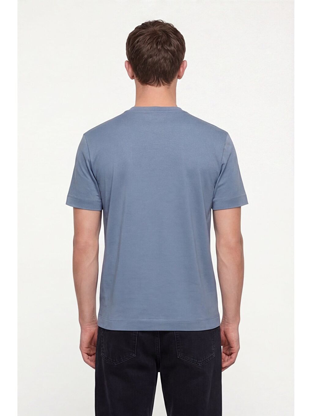 Erkek Koyu Gri Normal Kesim Regular Fit %100 Pamuk Dokuma Bisiklet Yaka Basic T-Shirt-3