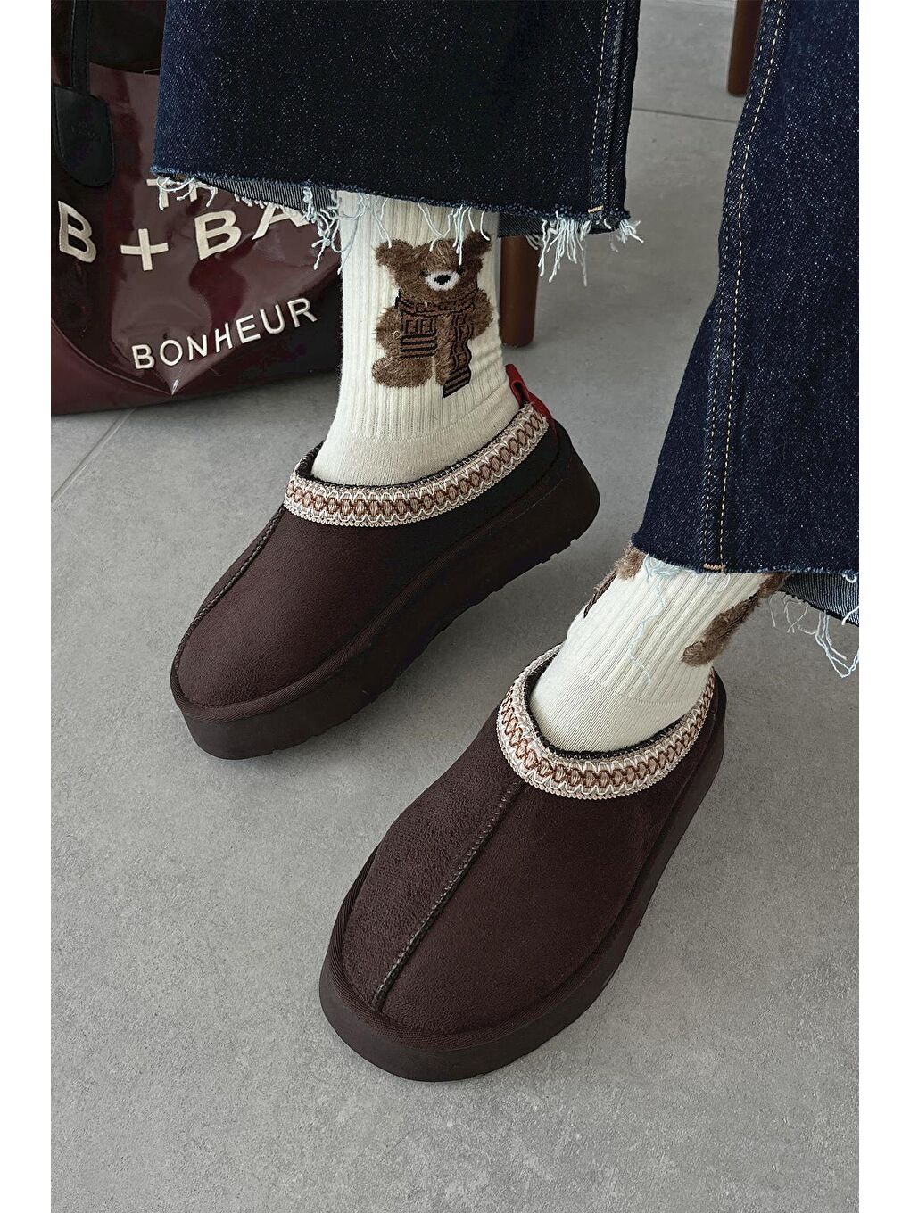 Kahverengi Belis Kadın Düz Taban Ev Terliği Kahve-1