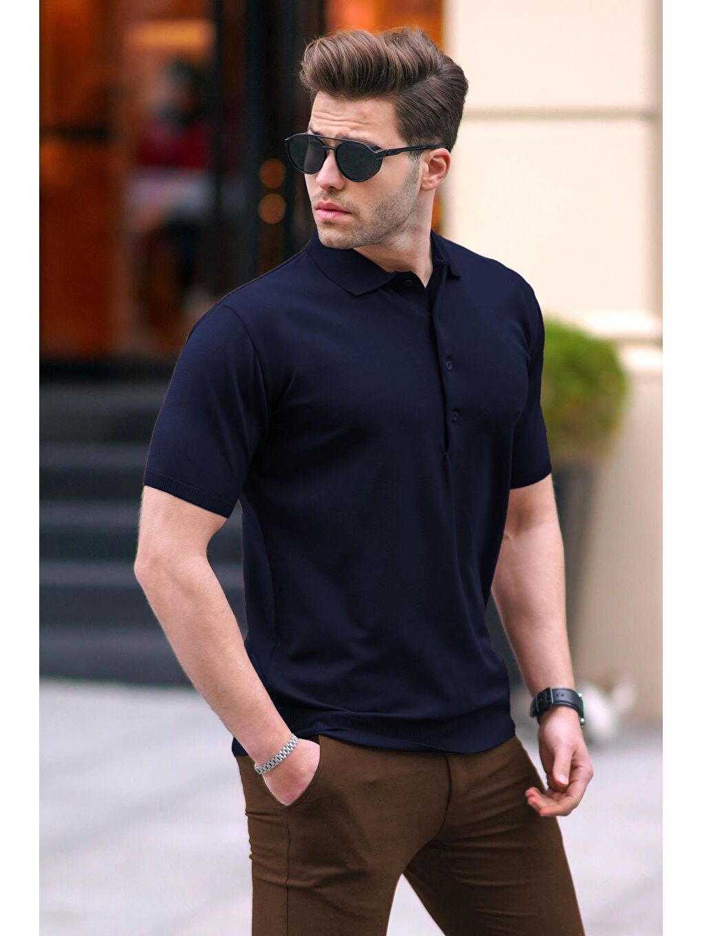Lacivert Erkek Polo Yaka Düz Tişört 6878-1