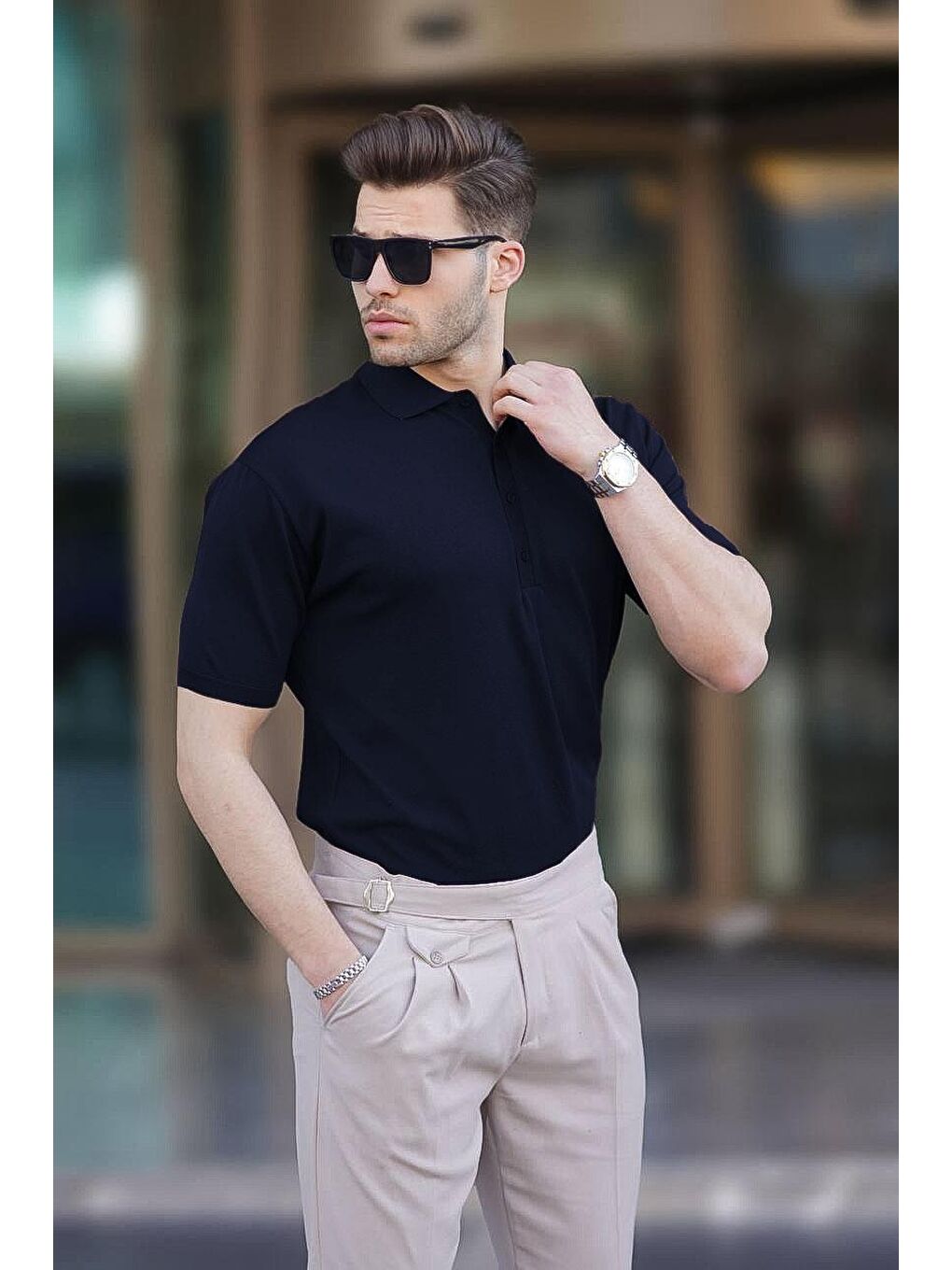 Lacivert Erkek Polo Yaka Düz Tişört 6878-2