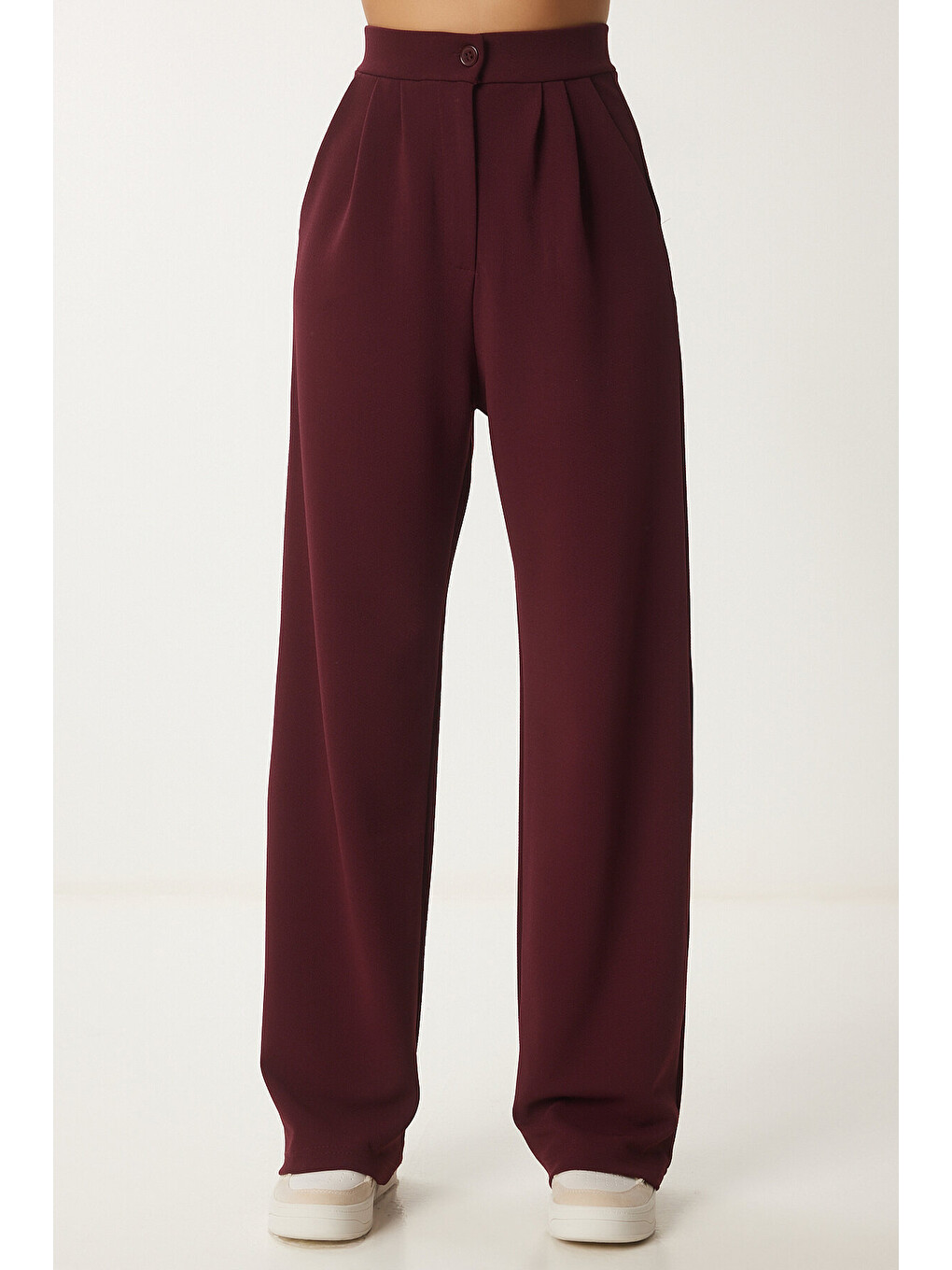 Elastanlı Rahat Palazzo Örme Pantolon Bordo Lrv0019-3
