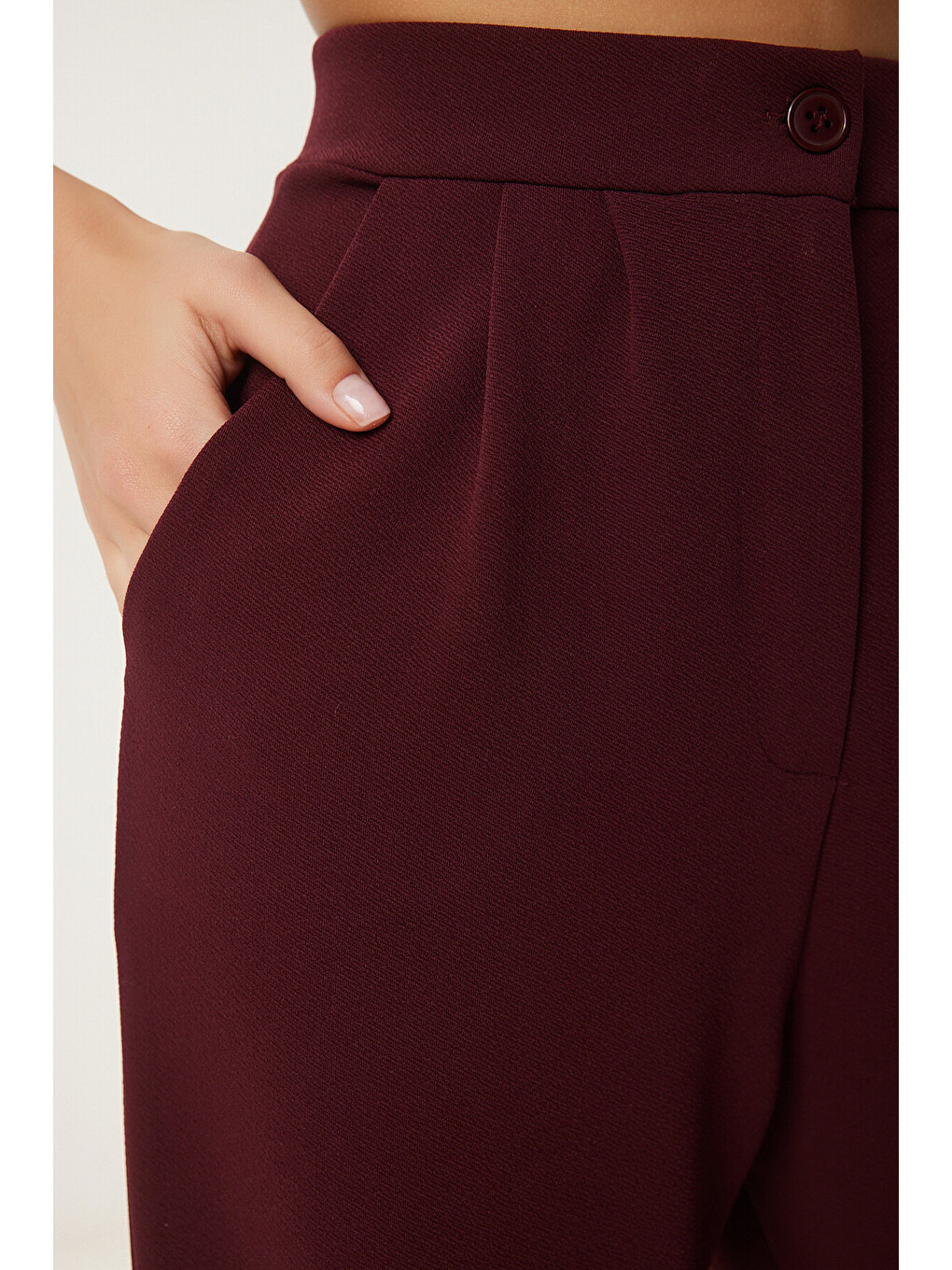 Elastanlı Rahat Palazzo Örme Pantolon Bordo Lrv0019-4