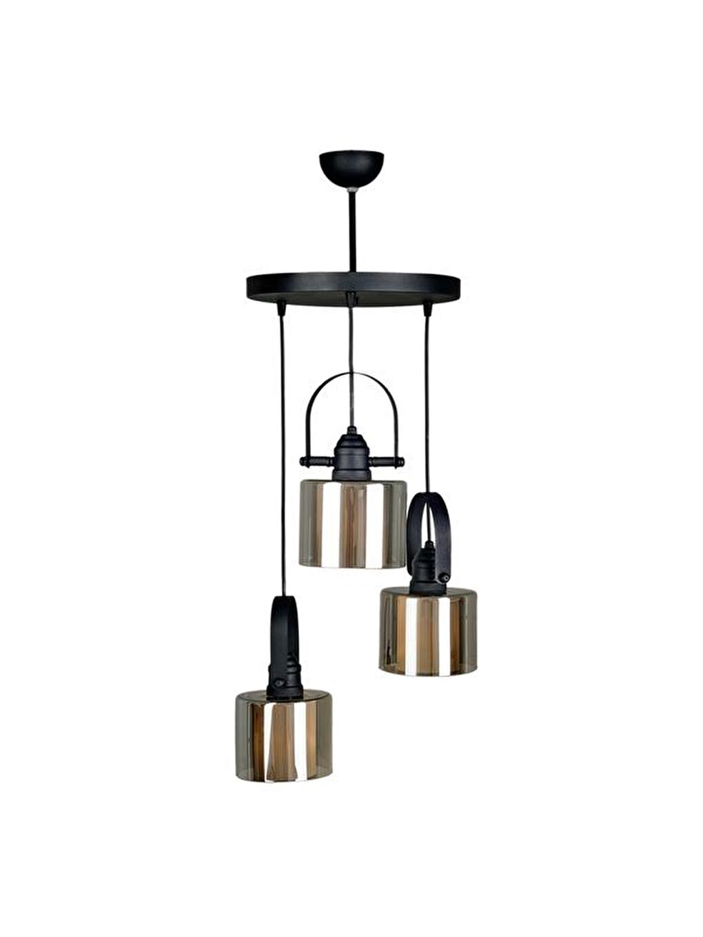 Heybeli 3'lü Çift Cam Avize - Siyah / Füme / Beyaz - 85x30x30 cm-1