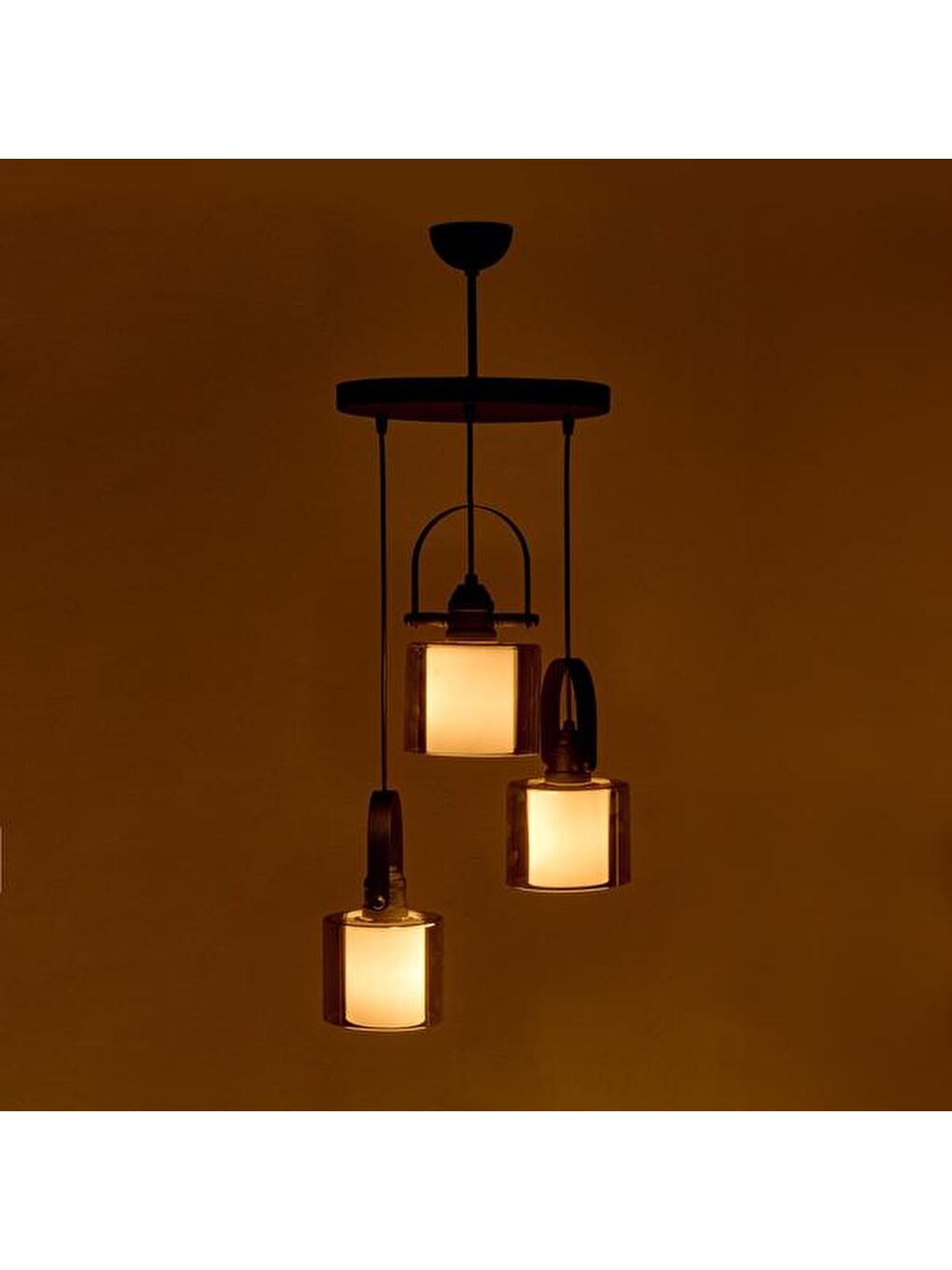 Heybeli 3'lü Çift Cam Avize - Siyah / Füme / Beyaz - 85x30x30 cm-2