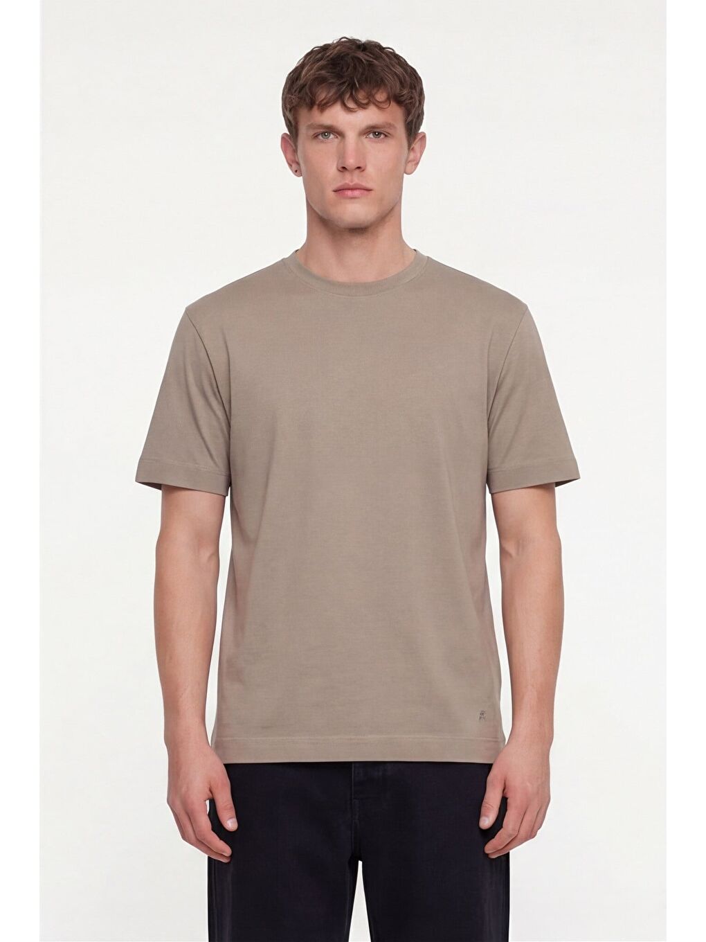 Kahverengi Erkek Camel Normal Kesim Regular Fit %100 Pamuk Dokuma Bisiklet Yaka Basic T-Shirt