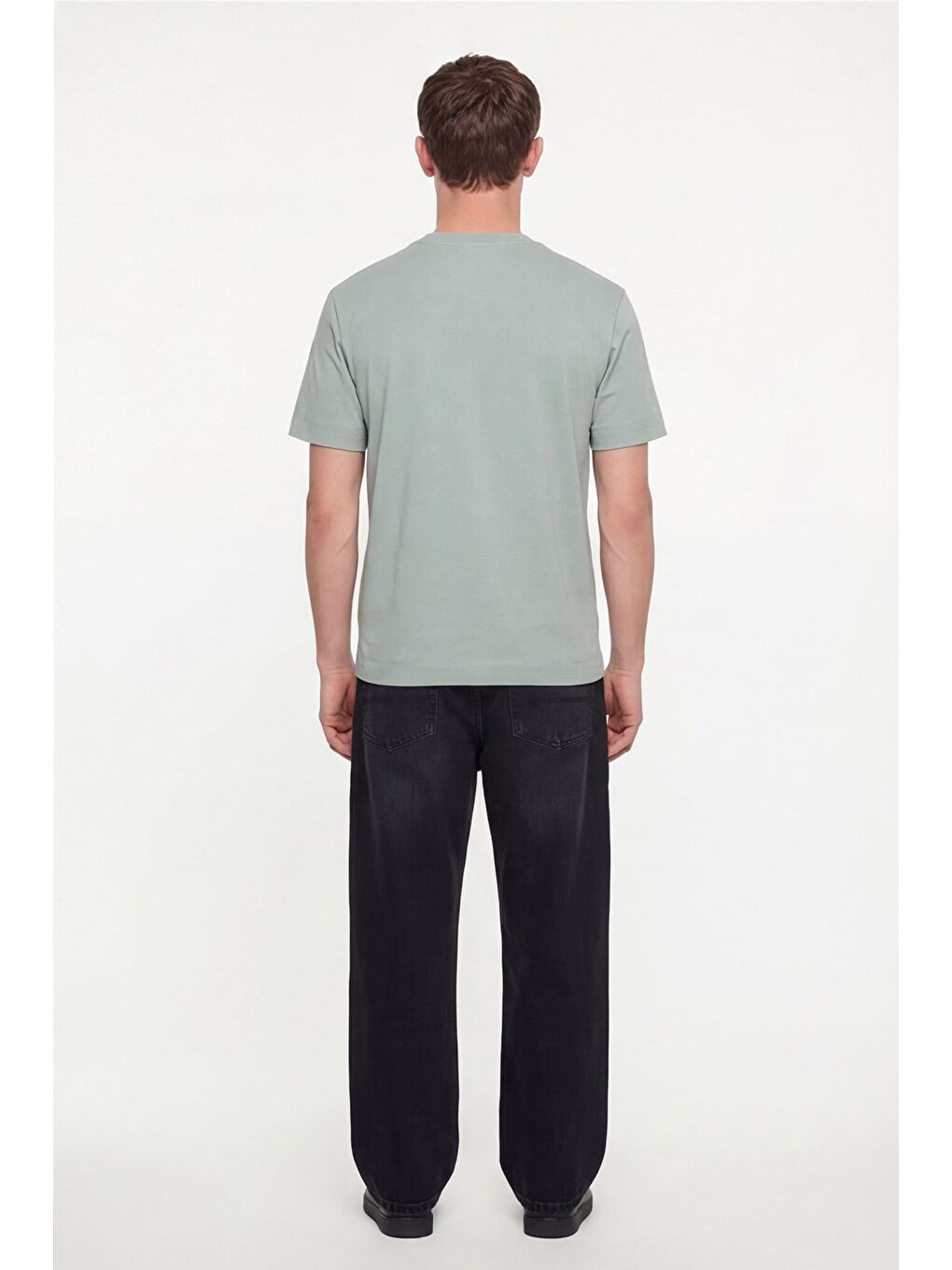 Erkek Açık Yeşil Normal Kesim Regular Fit %100 Pamuk Dokuma Bisiklet Yaka Basic T-Shirt-3