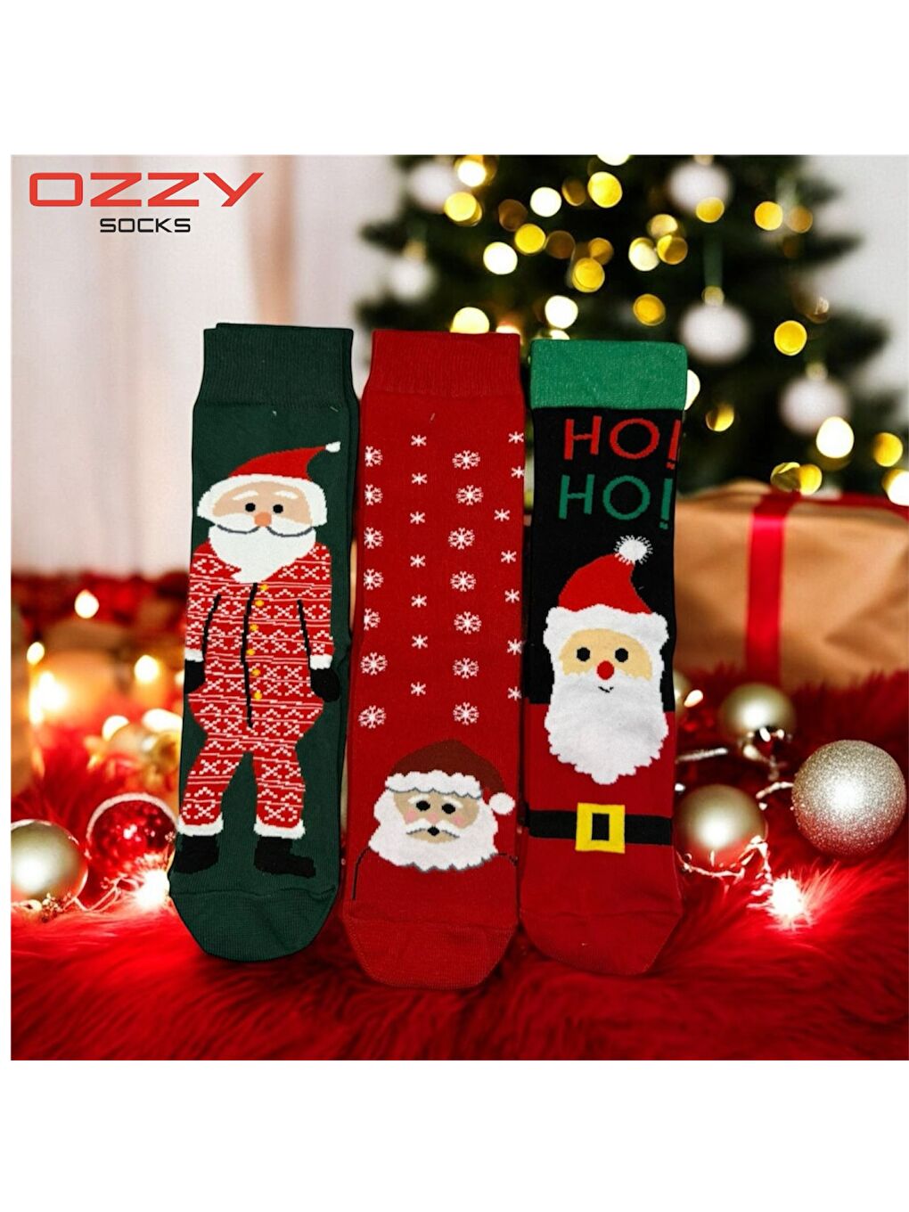 Siyah Unisex Yılbaşı Çorap 3 Çift-3