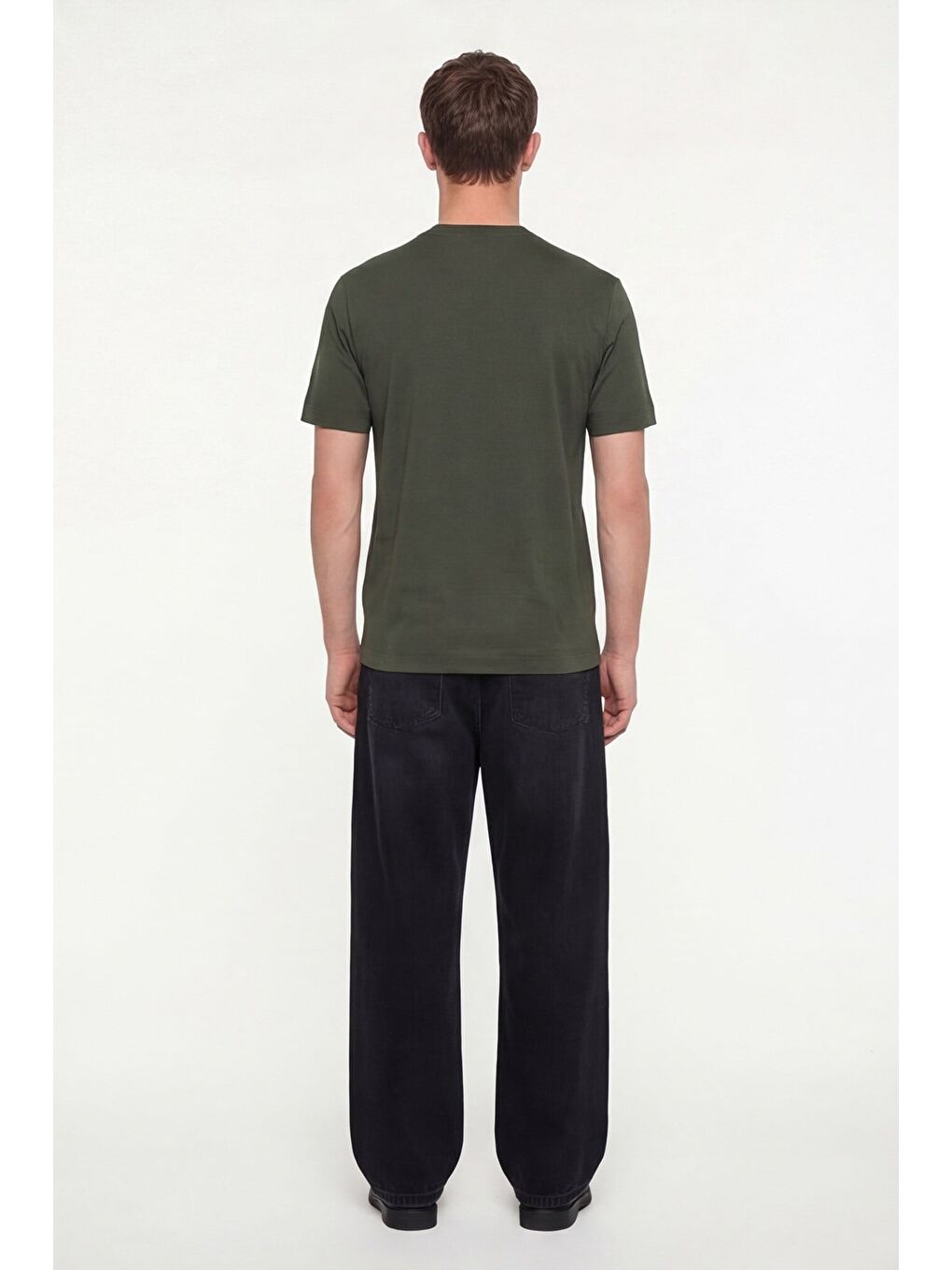 Erkek Koyu Yeşil Normal Kesim Regular Fit %100 Pamuk Dokuma Bisiklet Yaka Basic T-Shirt-3