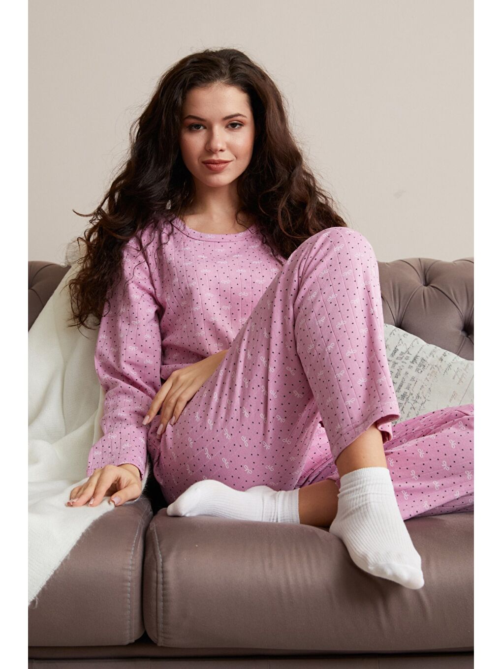 Pembe Büyük Beden Kalp Ve Yıldız Desenli Pijama Takımı