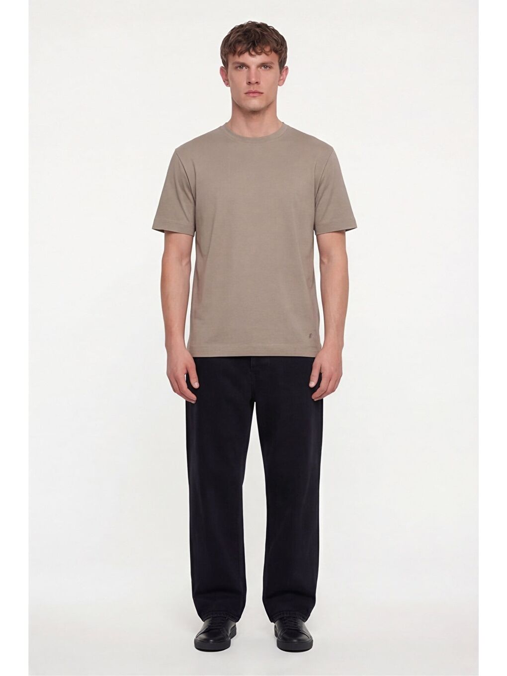 Kahverengi Erkek Camel Normal Kesim Regular Fit %100 Pamuk Dokuma Bisiklet Yaka Basic T-Shirt-1