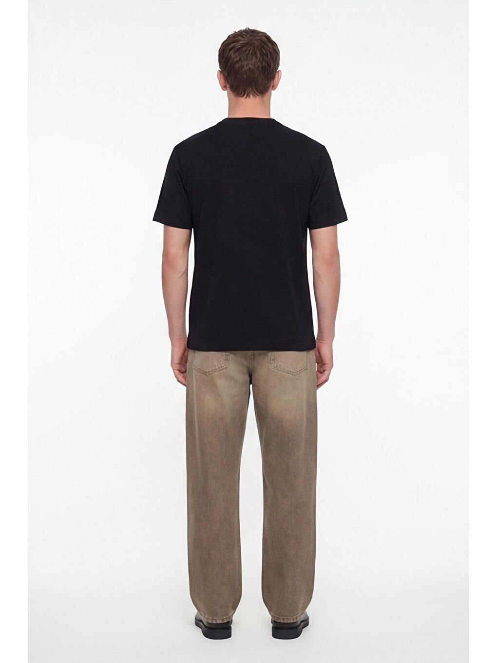 Erkek Siyah Normal Kesim Regular Fit %100 Pamuk Dokuma Bisiklet Yaka Basic T-Shirt-3