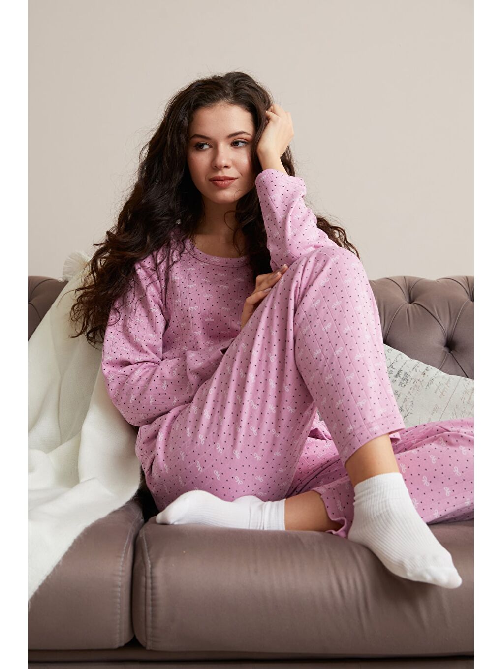 Pembe Büyük Beden Kalp Ve Yıldız Desenli Pijama Takımı-2