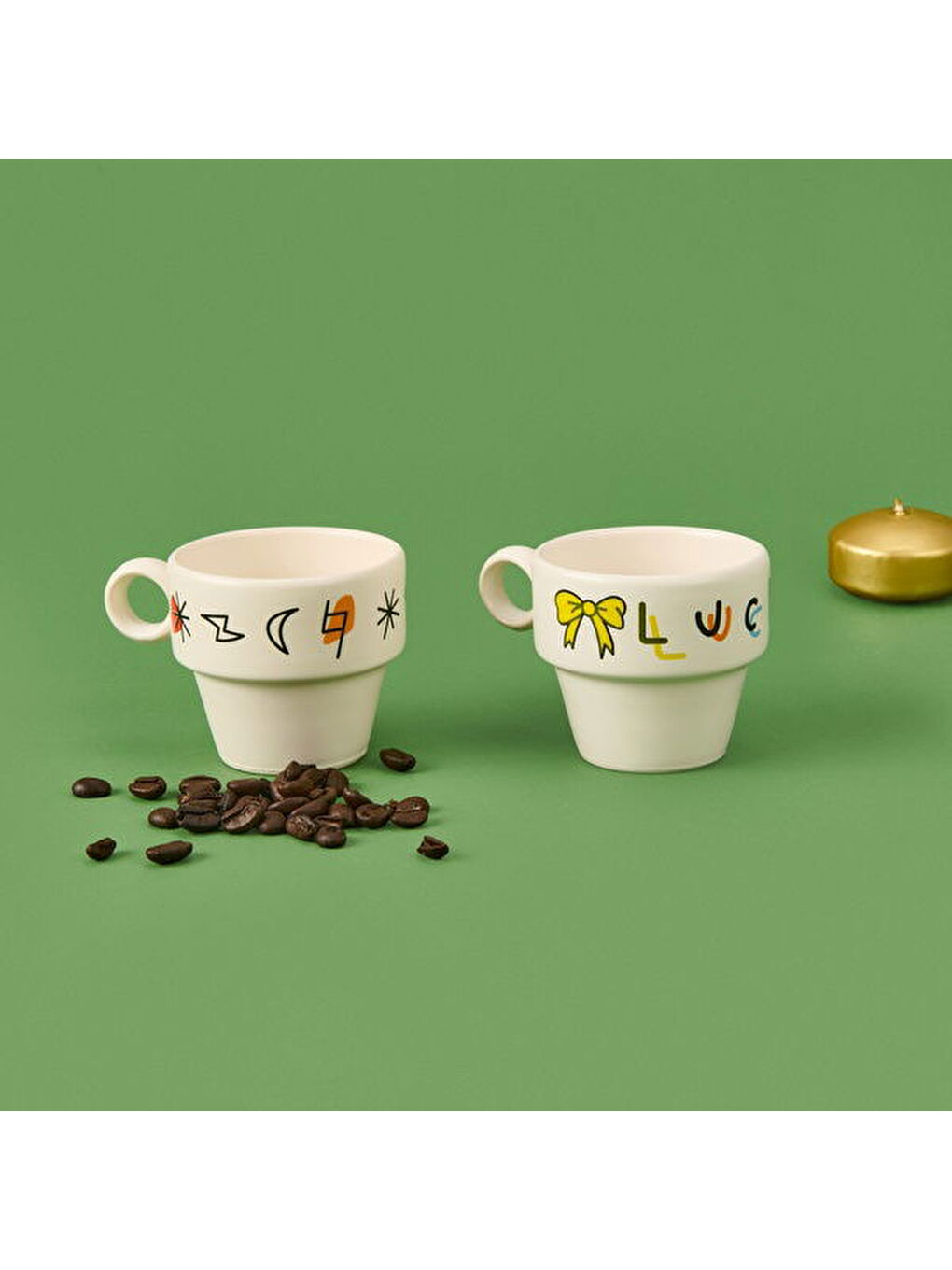 Karışık Lucky 2'li Espresso Fincanı - Renkli - 90 ml