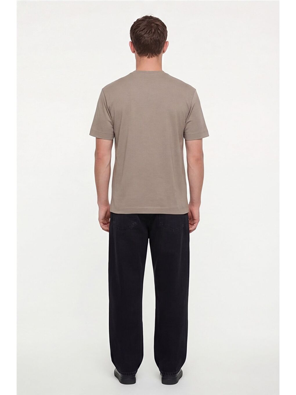 Kahverengi Erkek Camel Normal Kesim Regular Fit %100 Pamuk Dokuma Bisiklet Yaka Basic T-Shirt-3