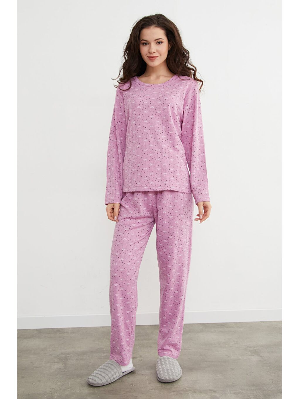 Pembe Büyük Beden Kalp Ve Yıldız Desenli Pijama Takımı-4