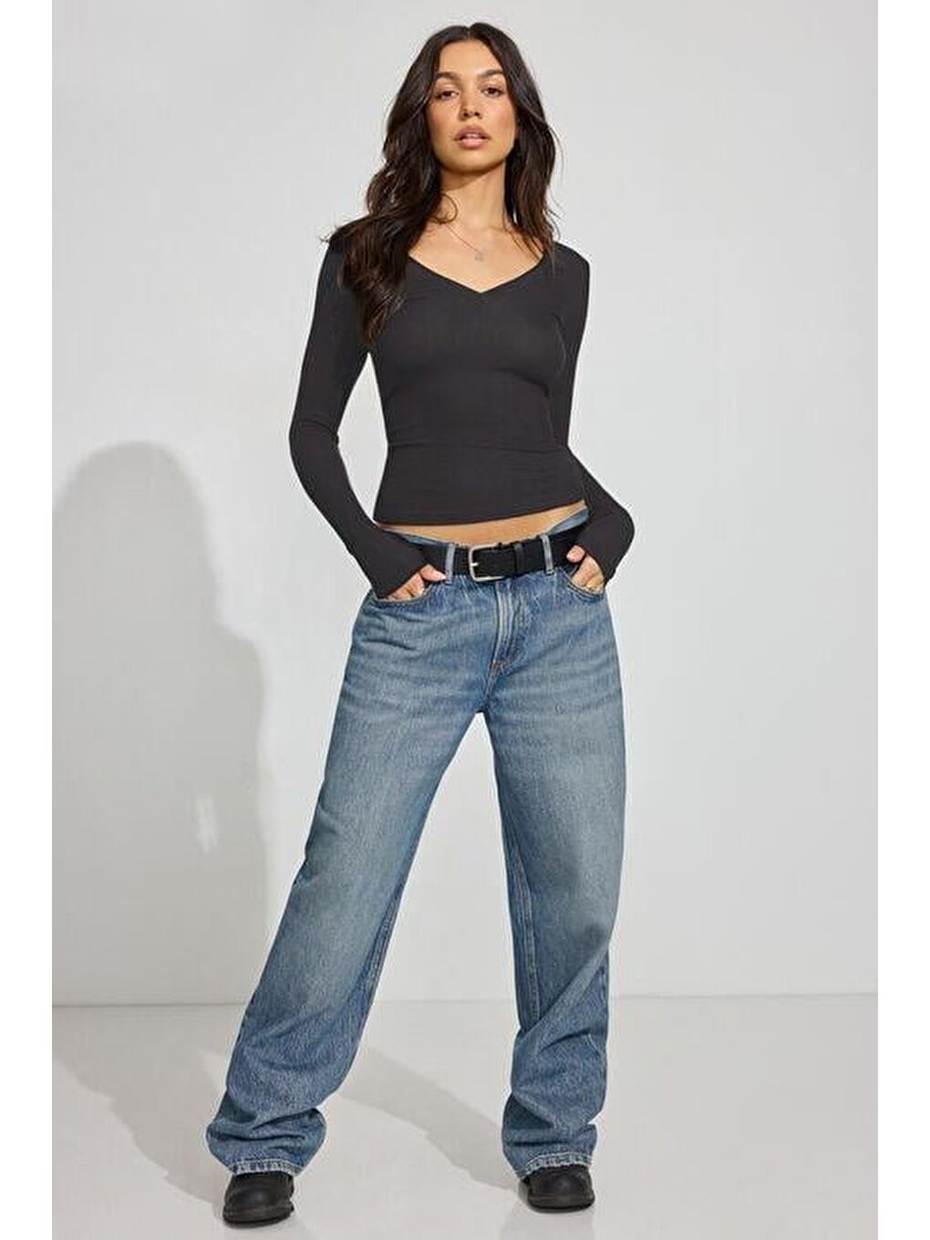 Gri Füme V Yaka Uzun Kollu Kaşkorse Body Mg2192-2