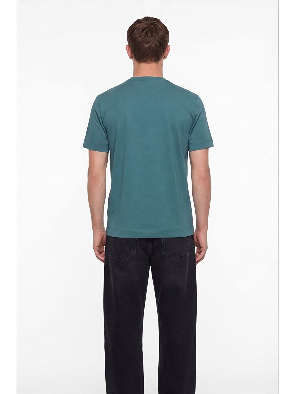 Erkek Petrol Normal Kesim Regular Fit %100 Pamuk Dokuma Bisiklet Yaka Basic T-Shirt-3